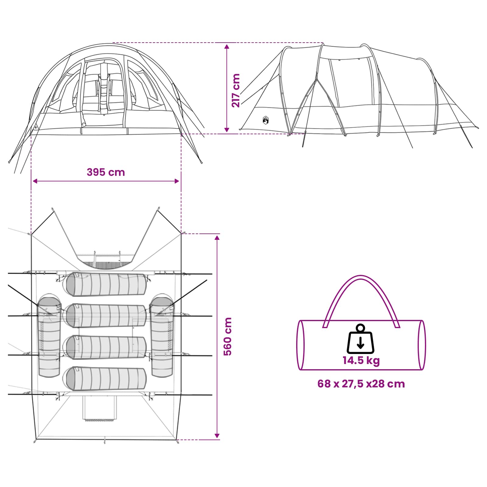 Σκηνή τούνελ Μπλε 560 x 395 x 212 εκ - Pakobazaar
