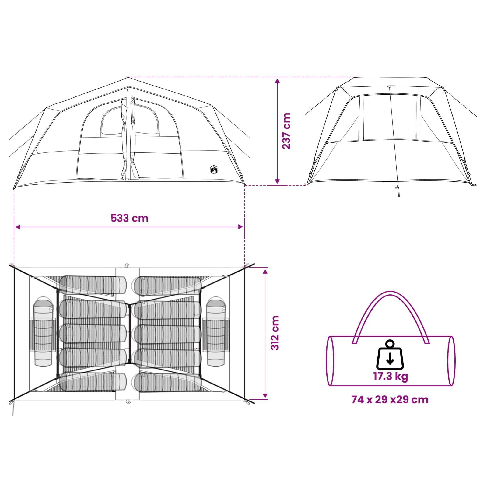 Οικογενειακή Σκηνή Μπλε 533 x 312 x 230 εκ - Pakobazaar