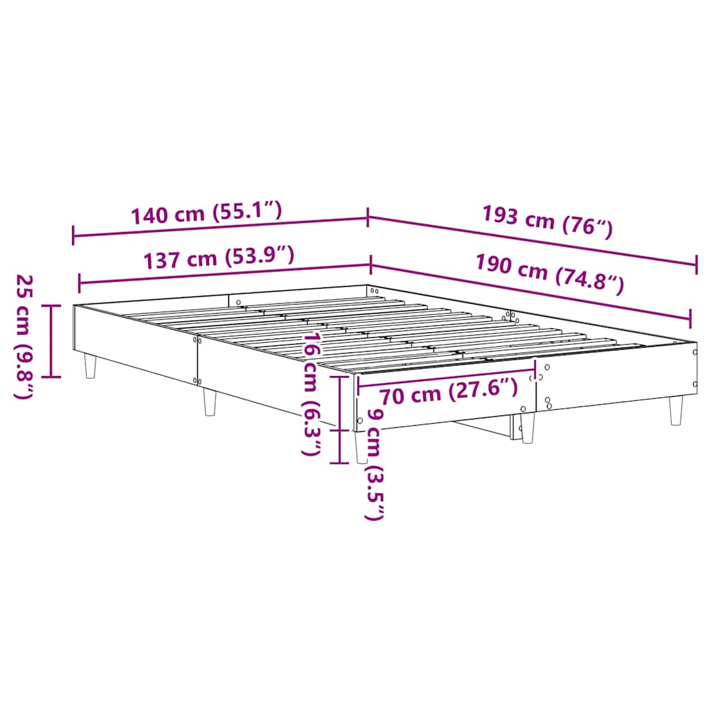Σκελετός Κρεβατιού Λευκό 137 x 190 cm Επεξεργασμένο ξύλο - Pakobazaar