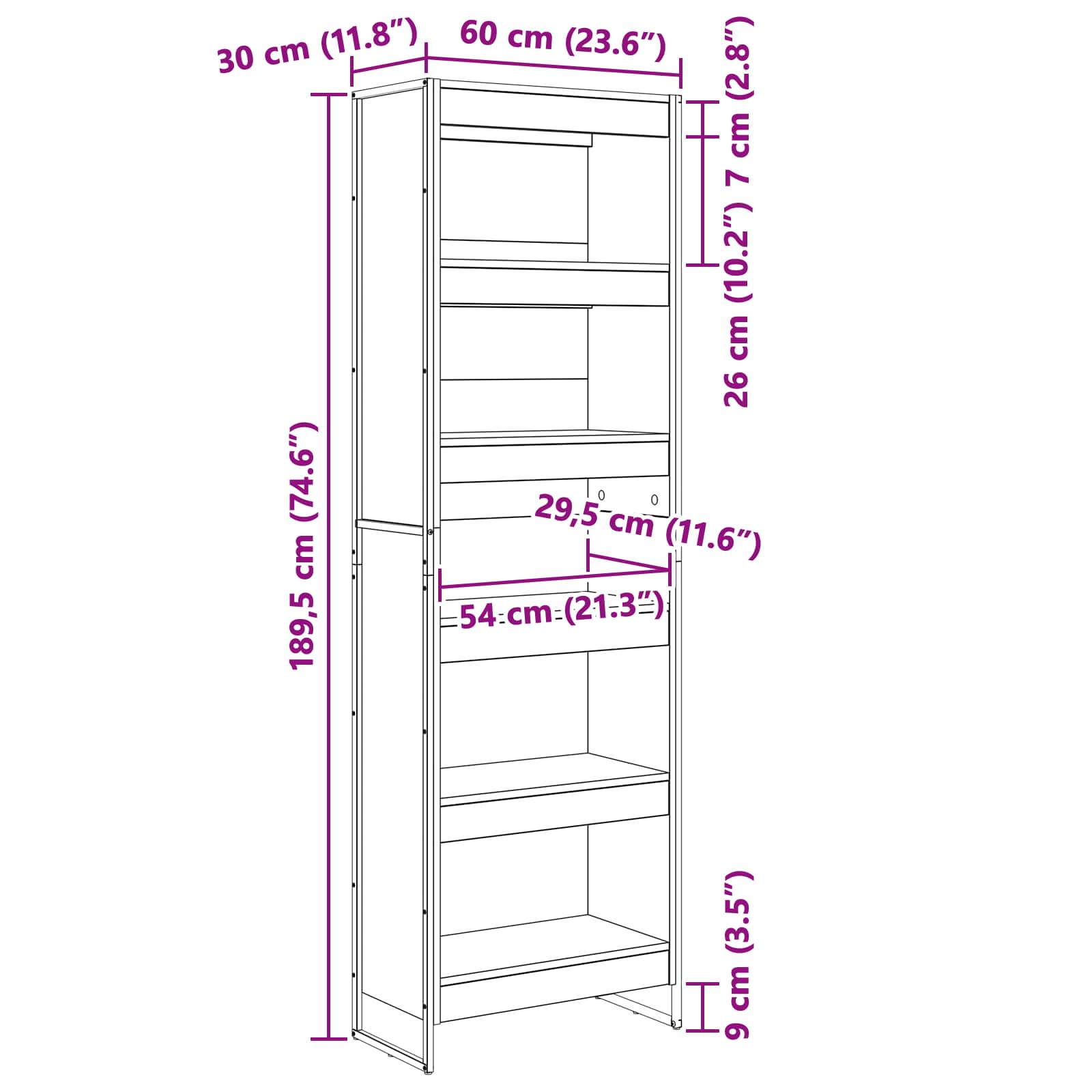 Βιβλιοθήκη 2 pcs Παλιό Ξύλο 60 x 30 x 189,5 εκ