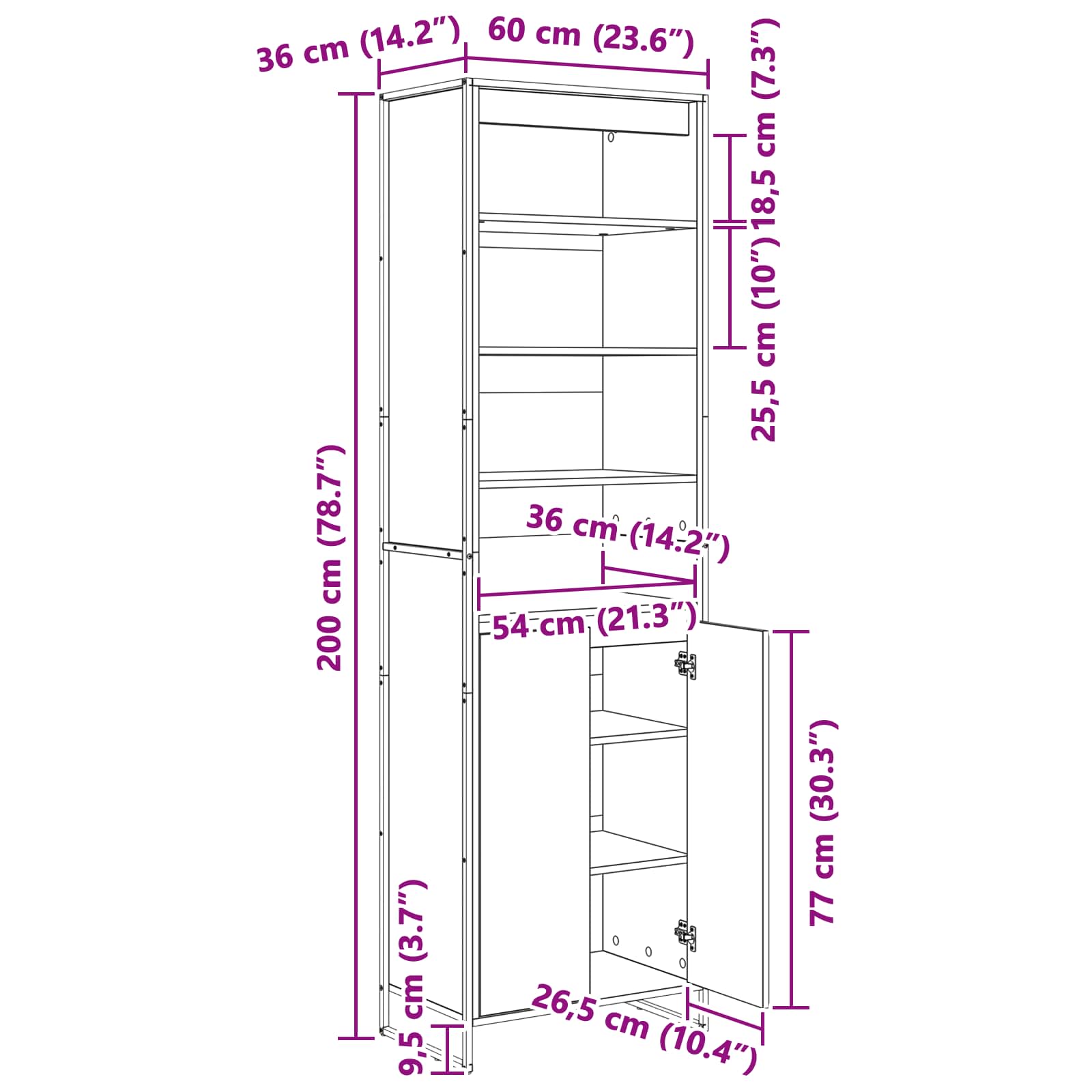 Ψηλά Ντουλάπια 2 pcs Μαύρη Οξυά 60 x 36 x 200 εκ.