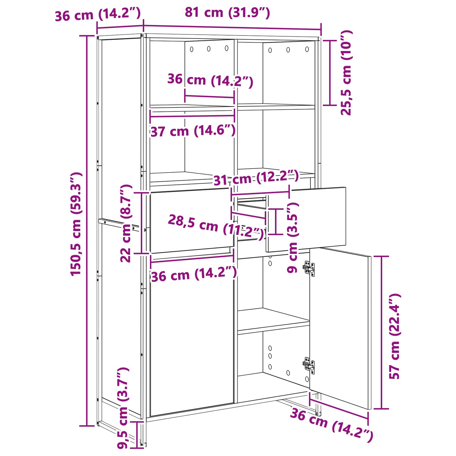 Πλαϊνό γραφείο με συρτάρι 2 pcs Παλιό Ξύλο 81 x 36 x 150.5 εκ.