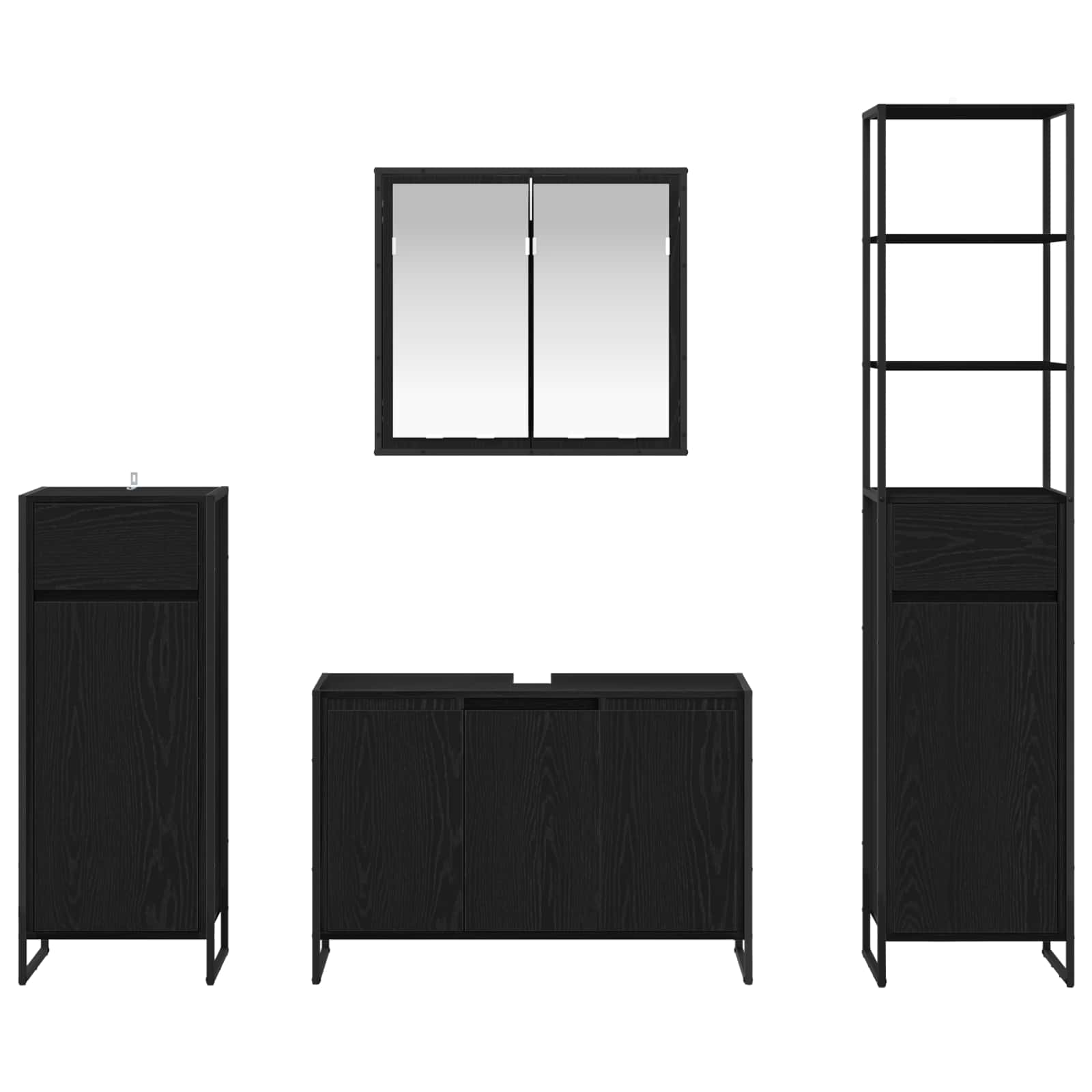 Σετ Επίπλων Μπάνιου με συρτάρι Μαύρη Οξυά Επεξεργασμένο ξύλο