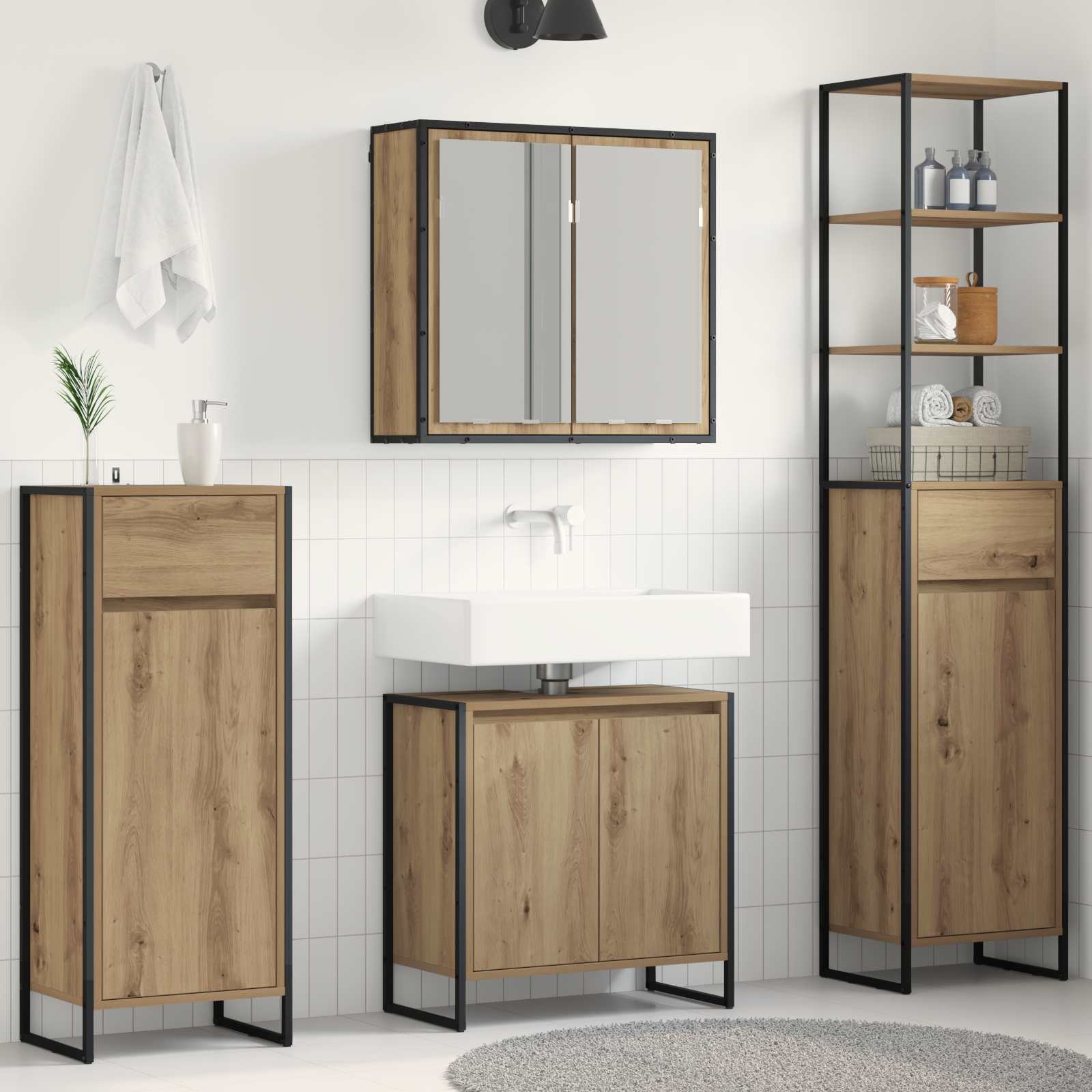 Σετ Επίπλων Μπάνιου με συρτάρι Artisan Oak Επεξεργασμένο ξύλο - Pakobazaar