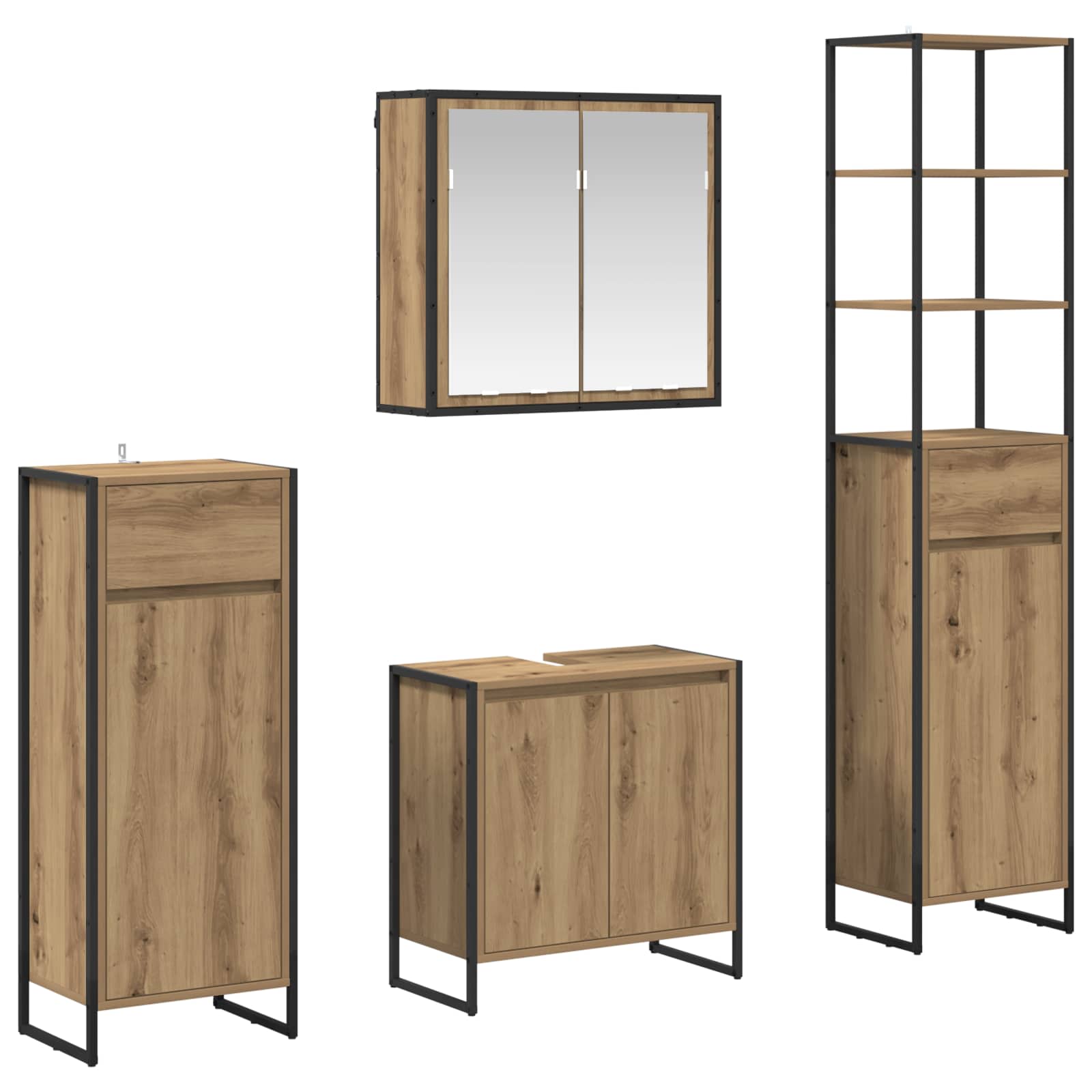 Σετ Επίπλων Μπάνιου με συρτάρι Artisan Oak Επεξεργασμένο ξύλο - Pakobazaar