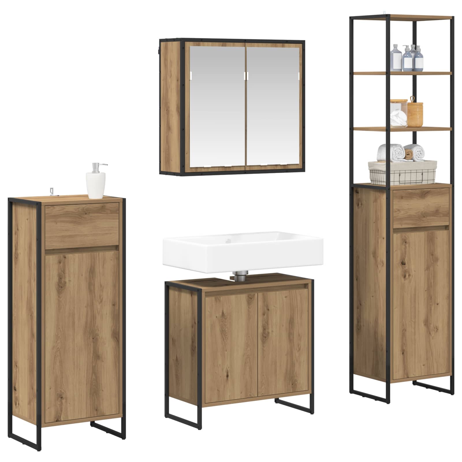 Σετ Επίπλων Μπάνιου με συρτάρι Artisan Oak Επεξεργασμένο ξύλο - Pakobazaar