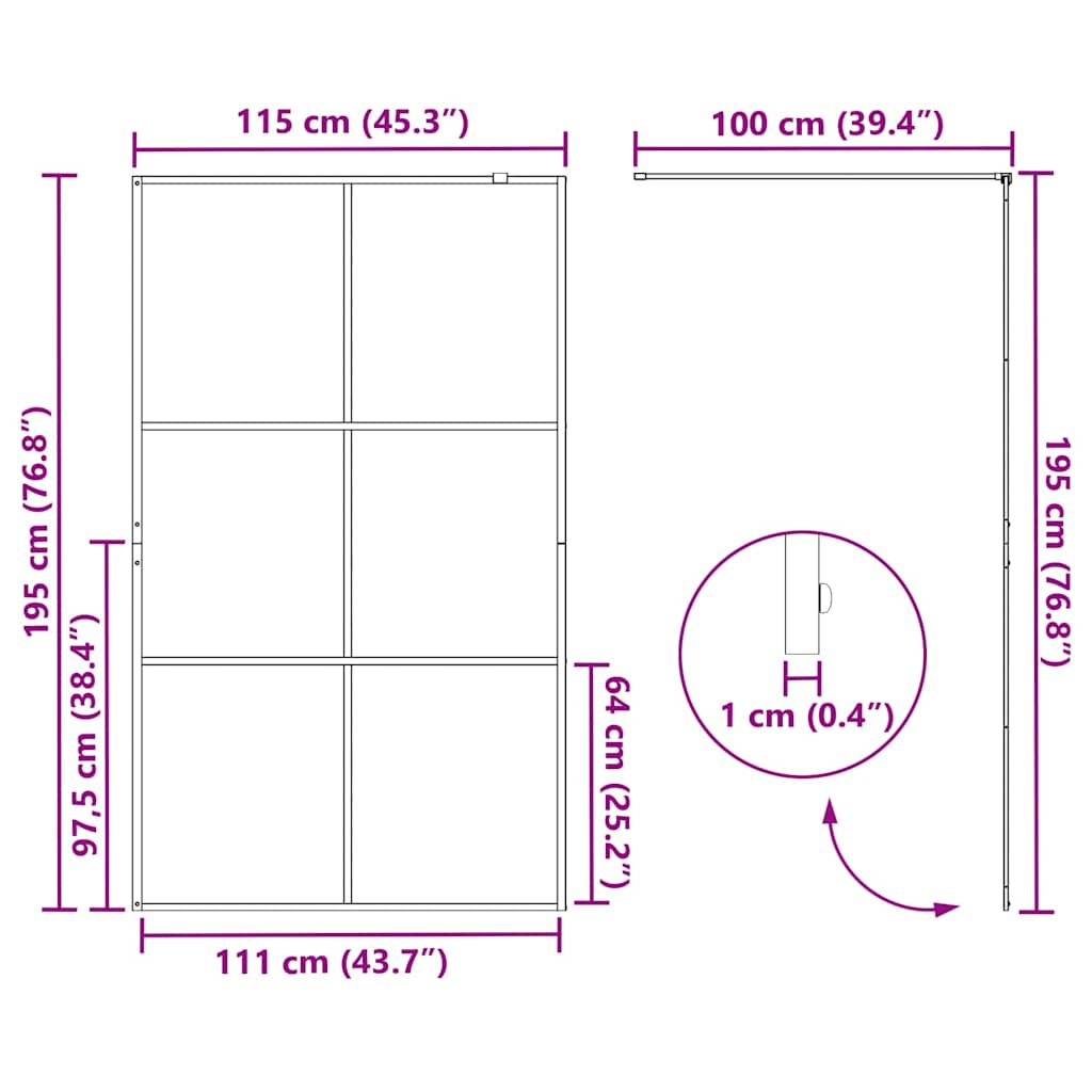 Τοίχος Ντους Walk-in Μαύρο 115 x 195 cm σκληρυμένο γυαλί