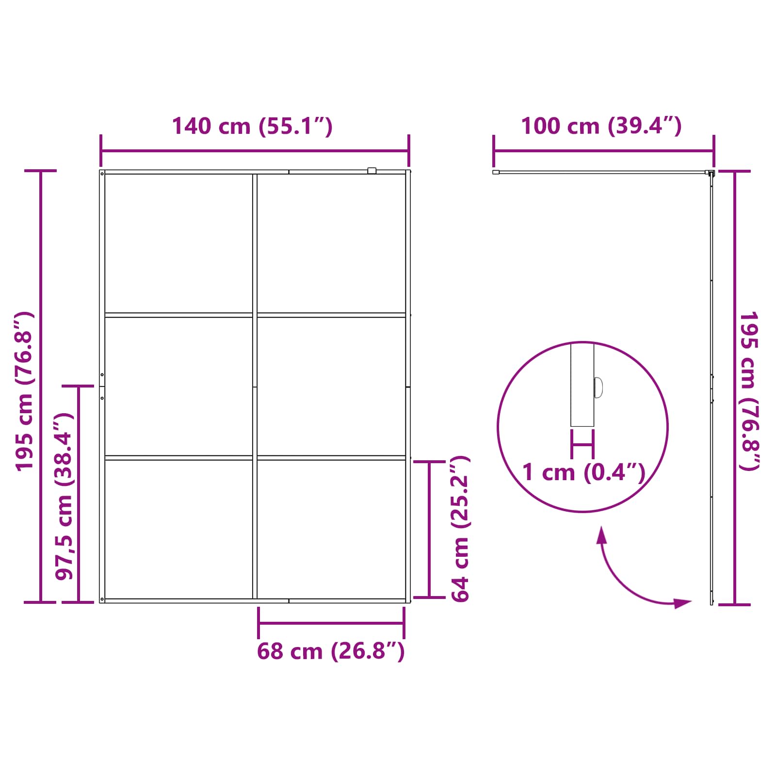 Τοίχος Ντους Walk-in Μαύρο 140 x 195 cm σκληρυμένο γυαλί - Pakobazaar