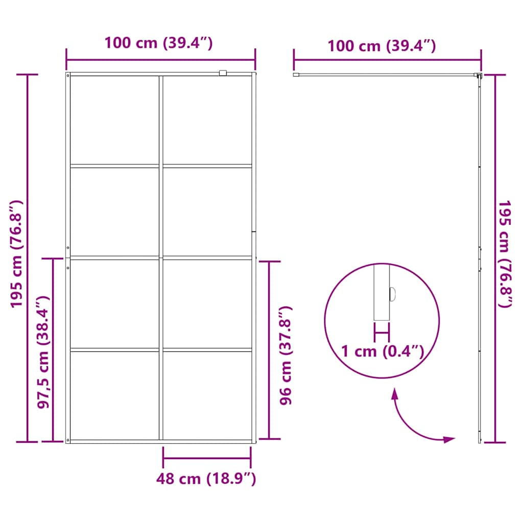 Τοίχος Ντους Walk-in Μαύρο 100 x 195 cm σκληρυμένο γυαλί - Pakobazaar
