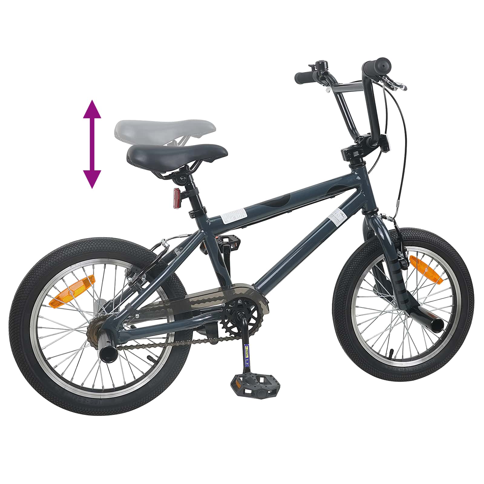 BMX Ποδήλατο 16 ίντσες για παιδιά 5-8 ετών Σκούρο Γκρι - Pakobazaar