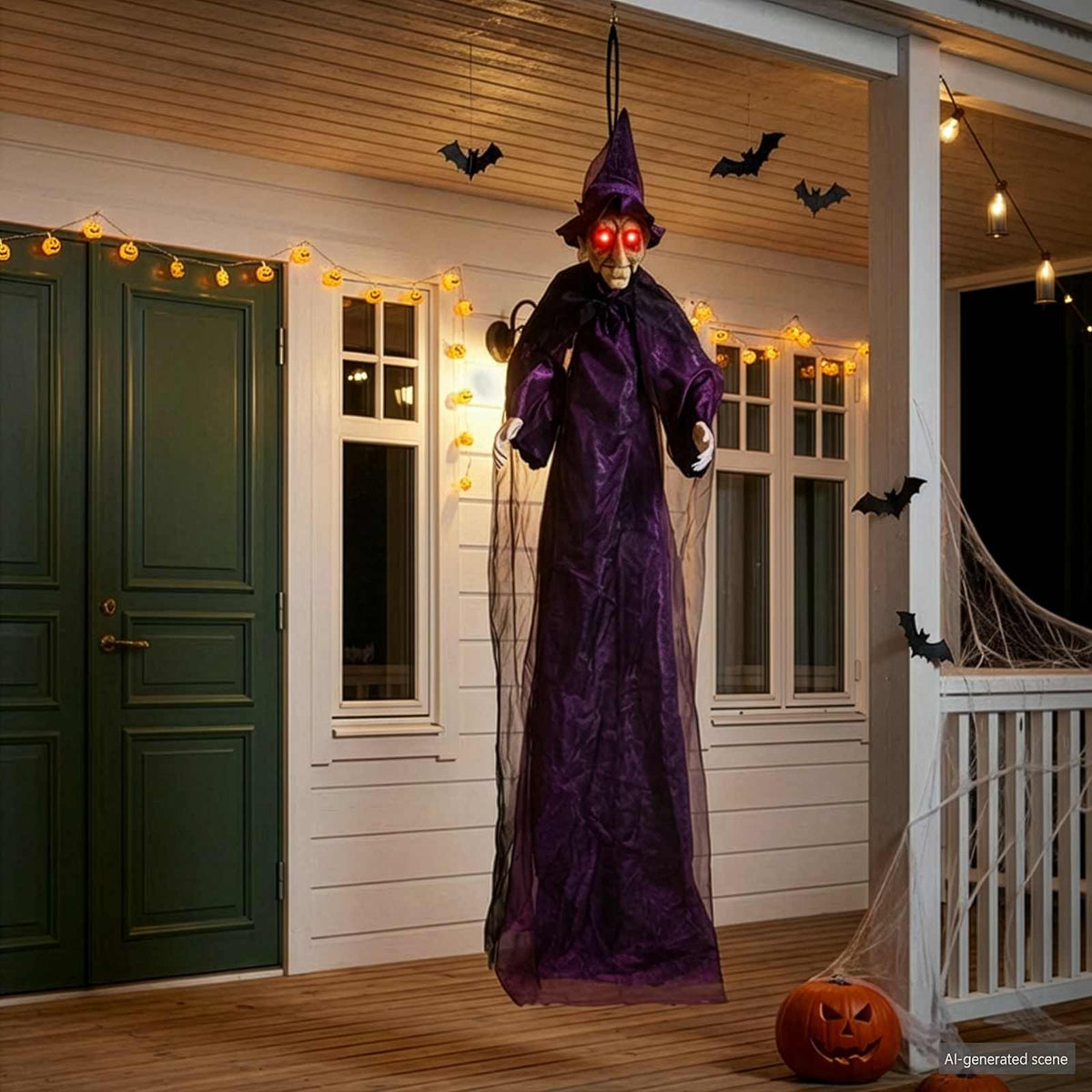 Κρεμαστή μάγισσα Halloween που μιλάει Μοβ 216 x 125 εκ - Pakobazaar