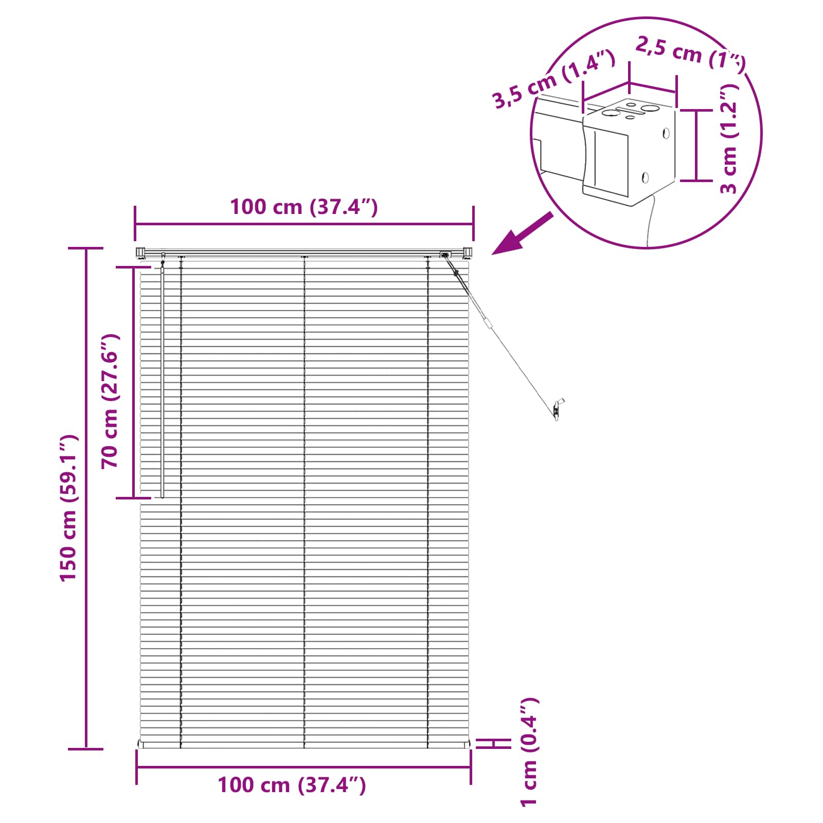 Βενετσιάνικη Σκίαση Ρυθμιζόμενος Ασημί Γκρι 150 x 100 cm PVC - Pakobazaar