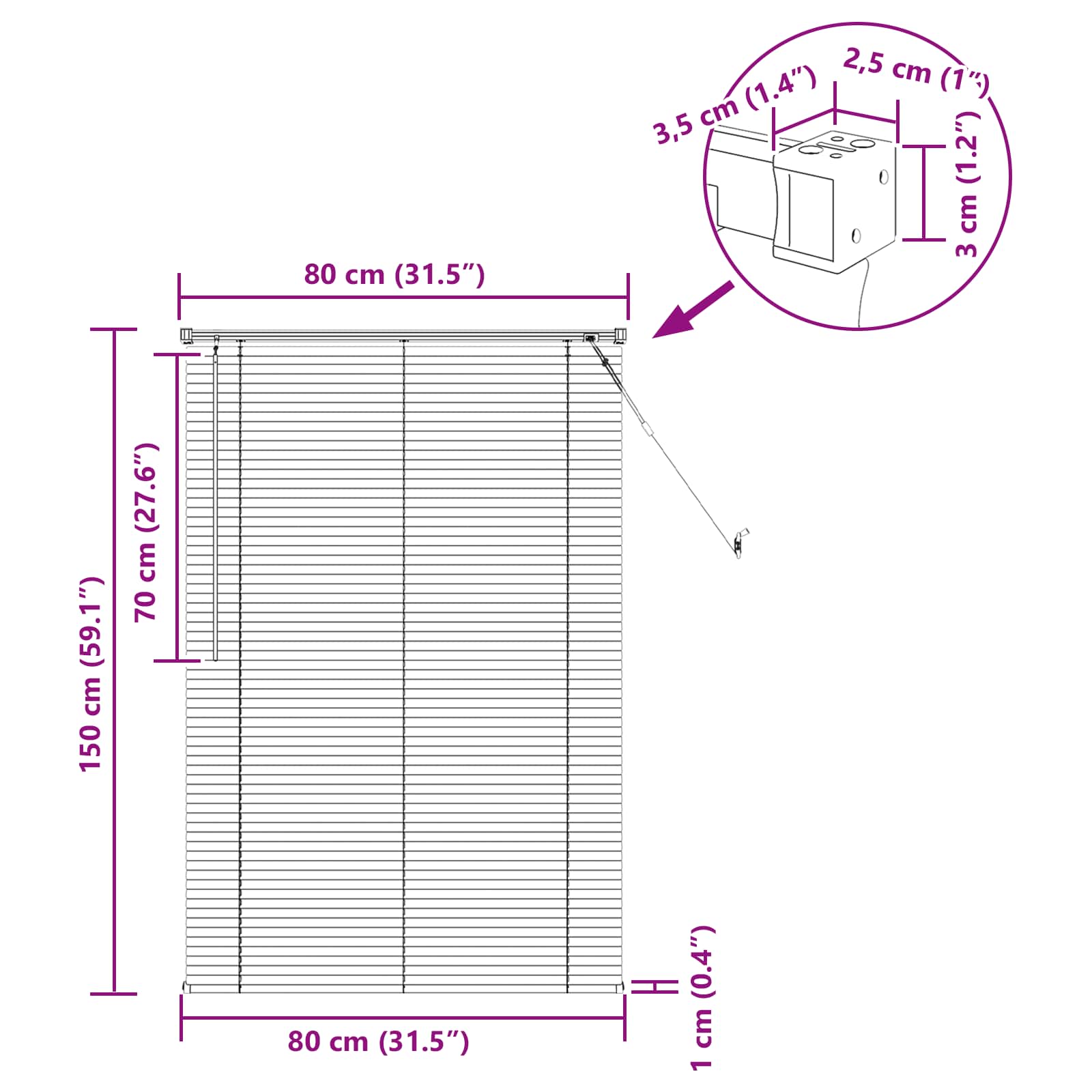 Βενετσιάνικη Σκίαση Ρυθμιζόμενος Λευκός 150 x 80 cm PVC - Pakobazaar