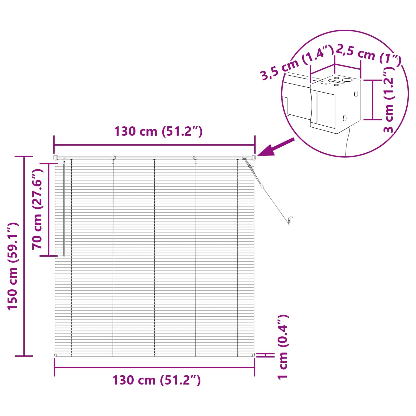 Βενετσιάνικη Σκίαση Ρυθμιζόμενος Λευκός 150 x 130 εκ PVC - Pakobazaar