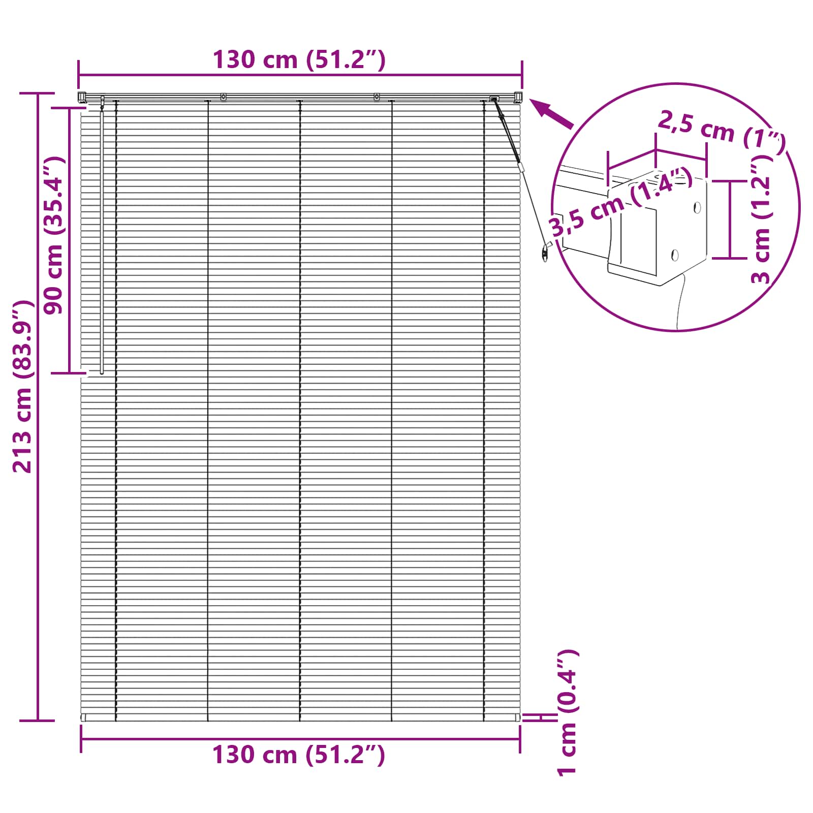 Βενετσιάνικη Σκίαση Ρυθμιζόμενος Λευκός 213 x 130 εκ PVC - Pakobazaar