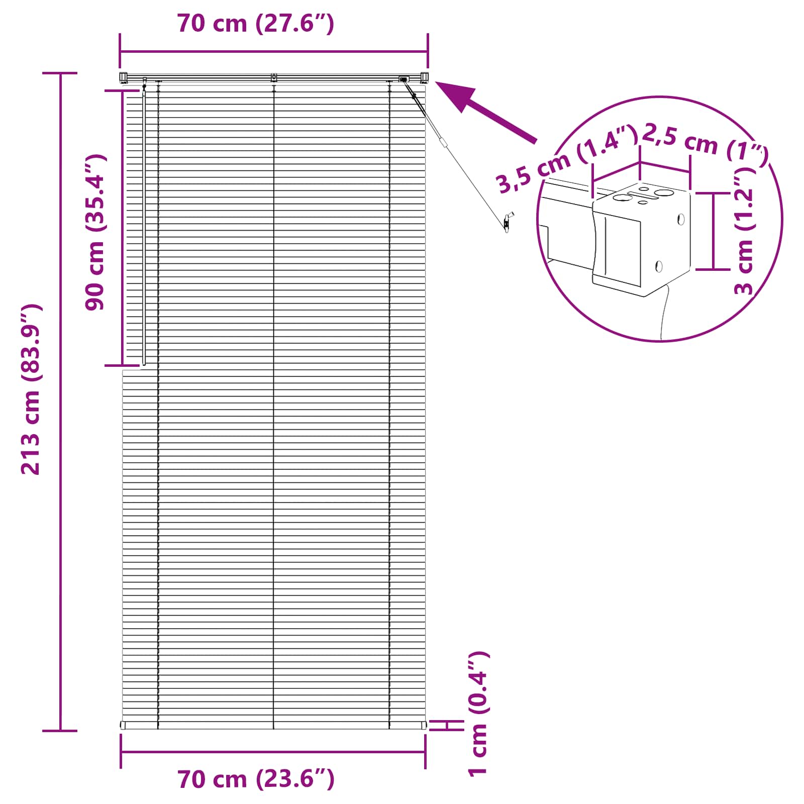 Βενετσιάνικη Σκίαση Ρυθμιζόμενος Μαύρο 213 x 70 εκ PVC - Pakobazaar