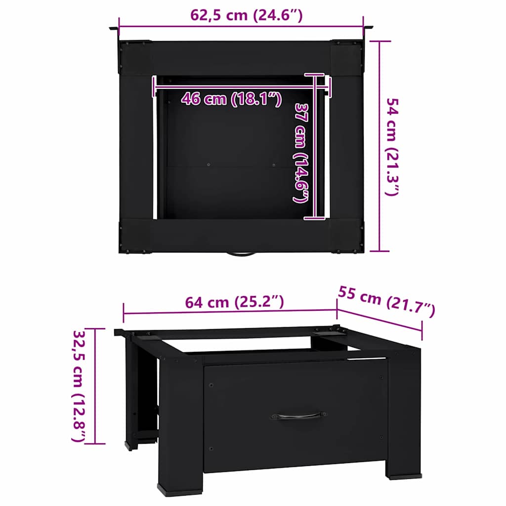 Βάση Πλυντηρίου Ρούχων Μαύρο 64 x 55 x 32,5 εκ Ατσάλι - Pakobazaar