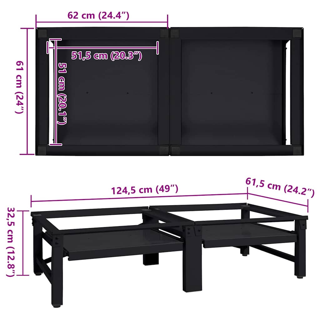Βάση Πλυντηρίου Ρούχων 2 pcs Μαύρο 124,5 x 61,5 x 32,5 εκ - Pakobazaar