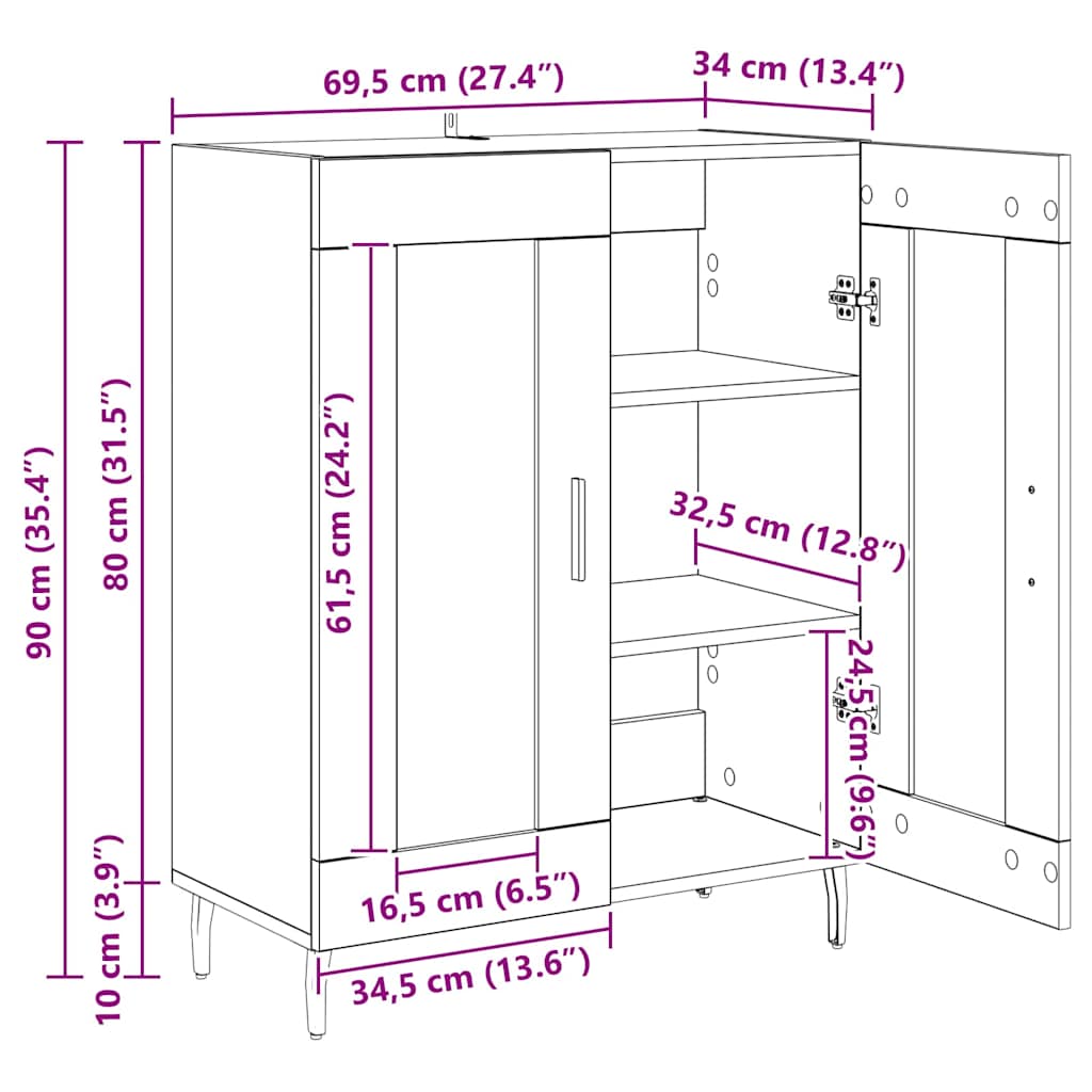 Πλαϊνό γραφείο Μαύρη Οξυά 69,5 x 34 x 90 εκ. Επεξεργασμένο ξύλο