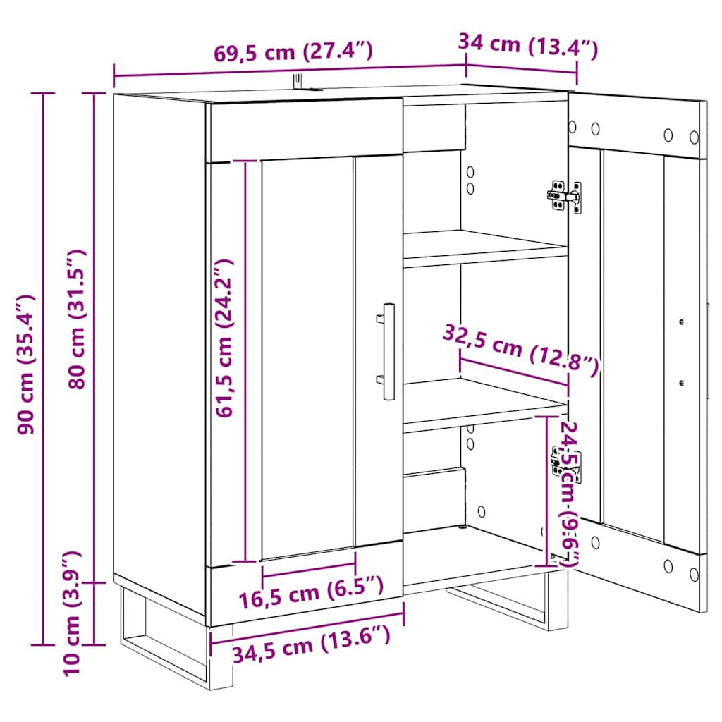 Πλαϊνό γραφείο Μαύρη Οξυά 69,5 x 34 x 90 εκ. Επεξεργασμένο ξύλο - Pakobazaar