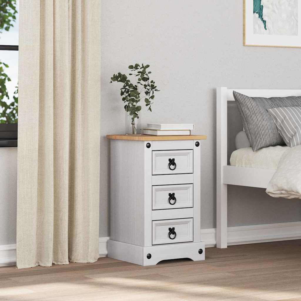 Κομοδίνο Corona Λευκό 35 x 32,5 x 58 εκ. Στερεά ξυλεία πεύκου - Pakobazaar