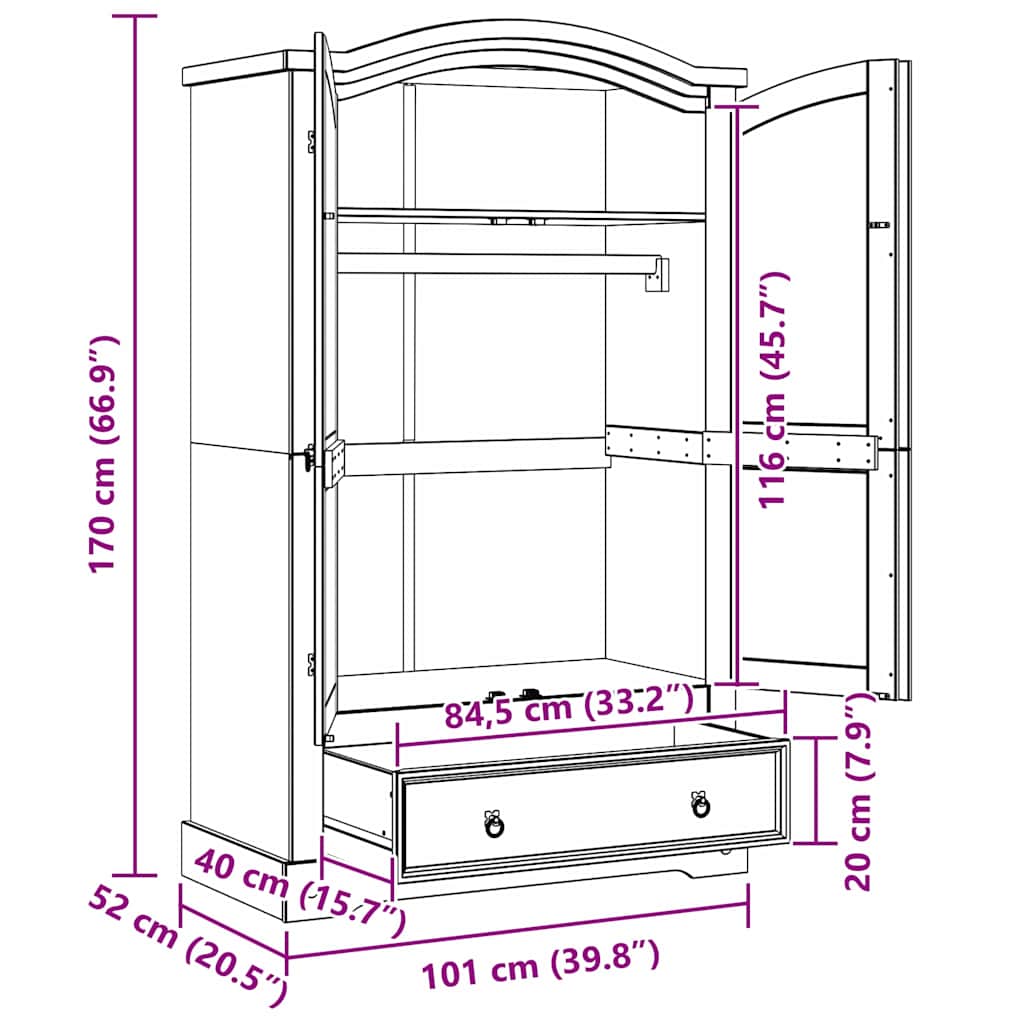 Ντουλάπι Corona Λευκό 101 x 52 x 170 εκ Στερεά ξυλεία πεύκου - Pakobazaar