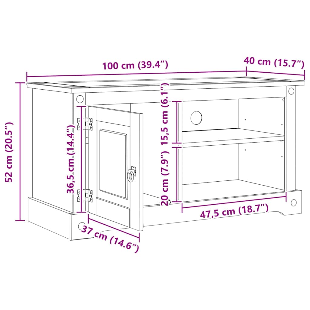 Ντουλάπι TV Corona Λευκό 100 x 40 x 52 εκ. Στερεά ξυλεία πεύκου