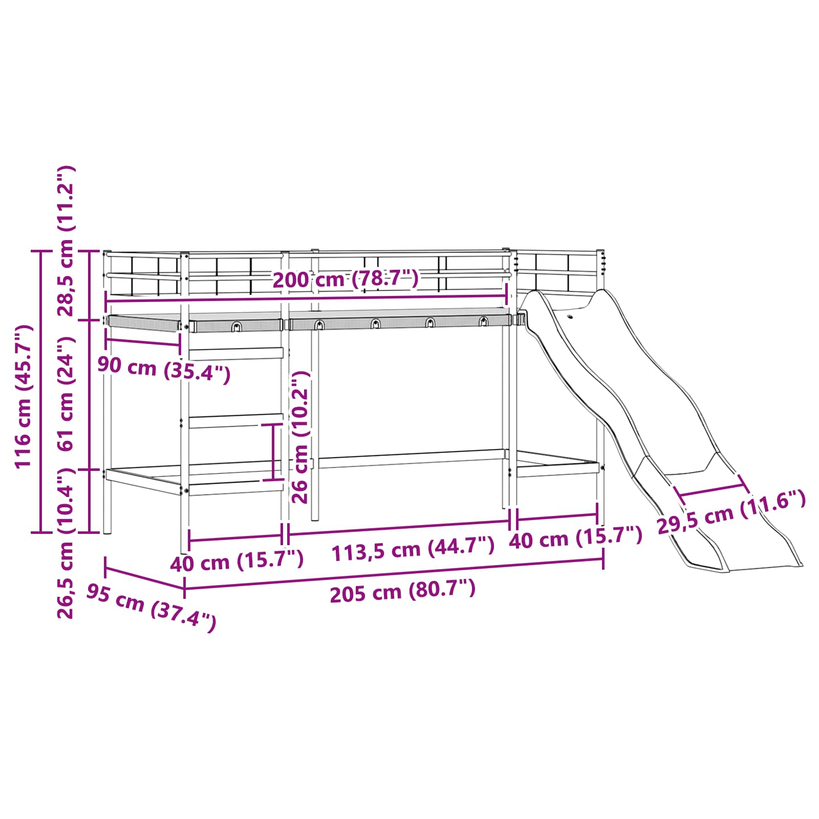 Κουκέτα για παιδιά με τσουλήθρα Μαύρο και Ανθρακί 90 x 200 cm