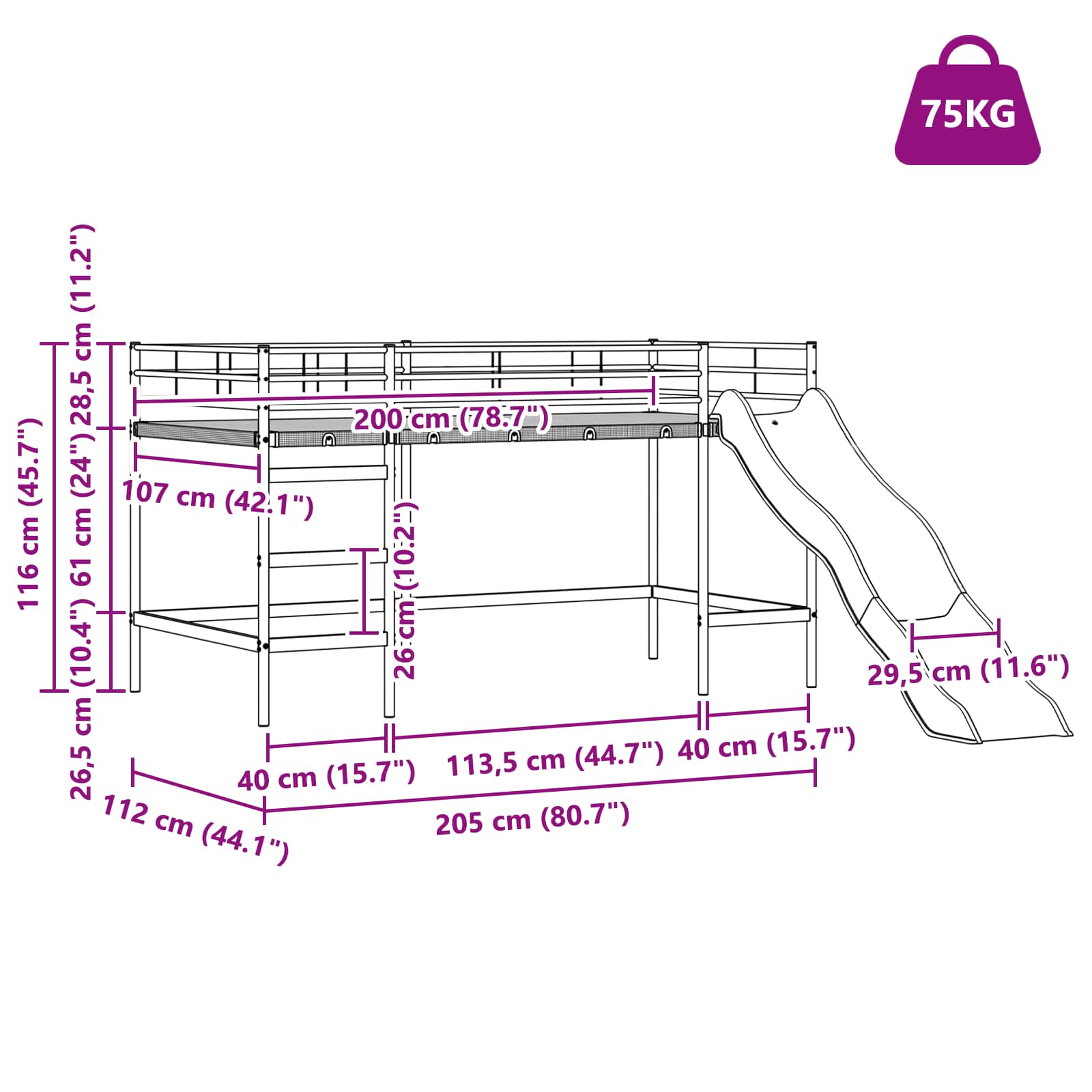 Κουκέτα για παιδιά με τσουλήθρα Μαύρο και Ανθρακί 107 x 200 εκ.