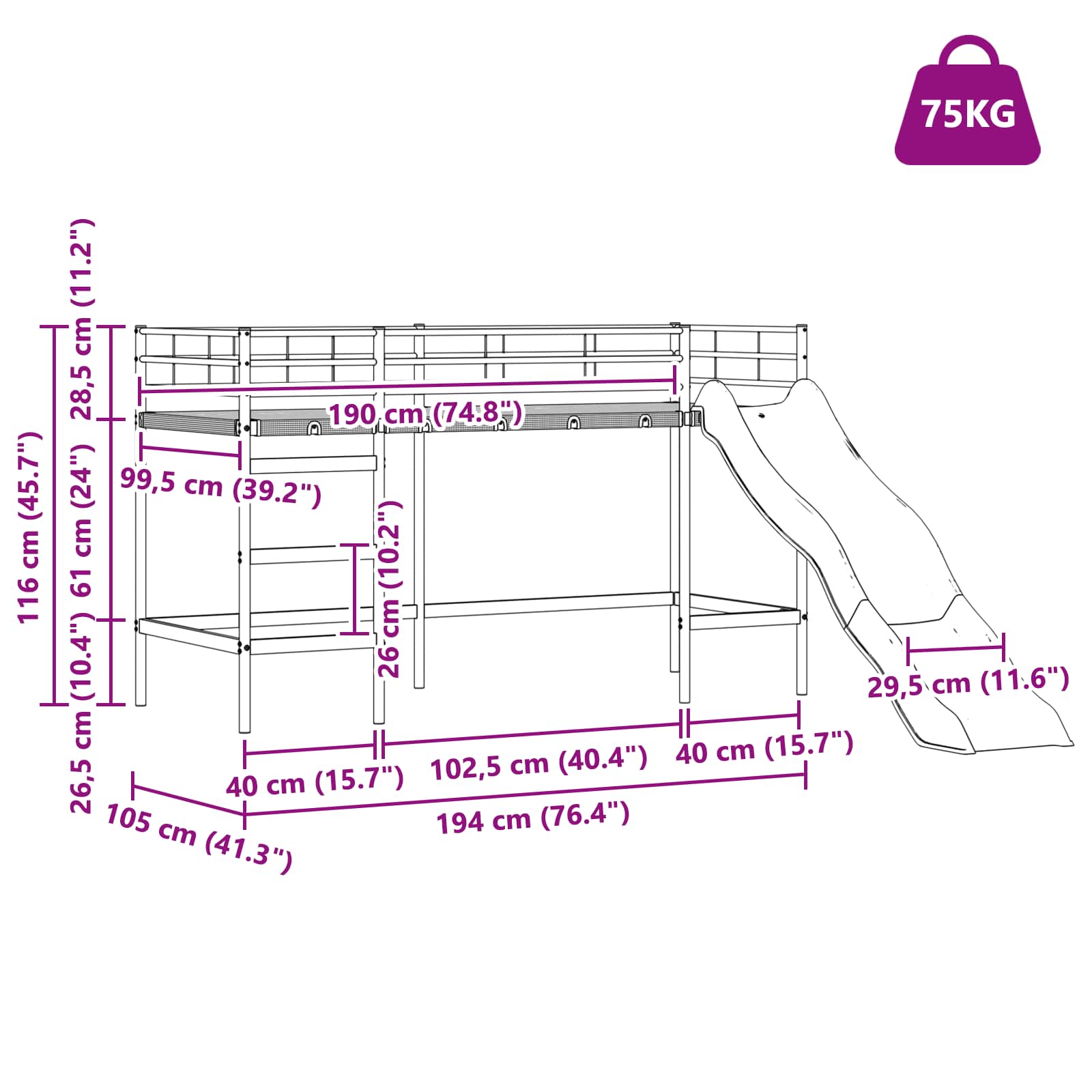 Κουκέτα για παιδιά με τσουλήθρα Άσπρο και Ανθρακί - Pakobazaar