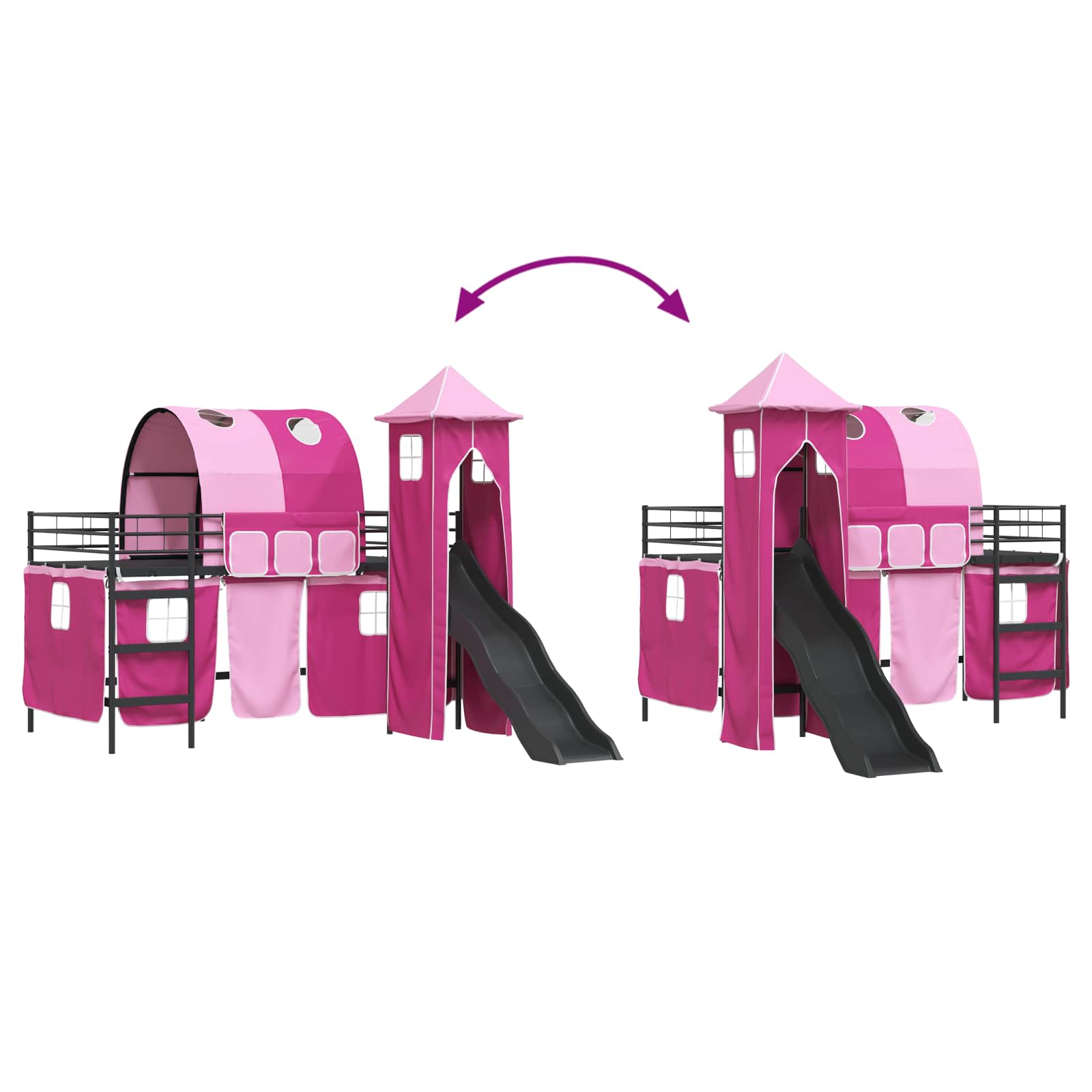 Κρεβάτι κουκέτας για παιδιά Μαύρο και Ροζ 107 x 200 εκ. Μέταλλο - Pakobazaar