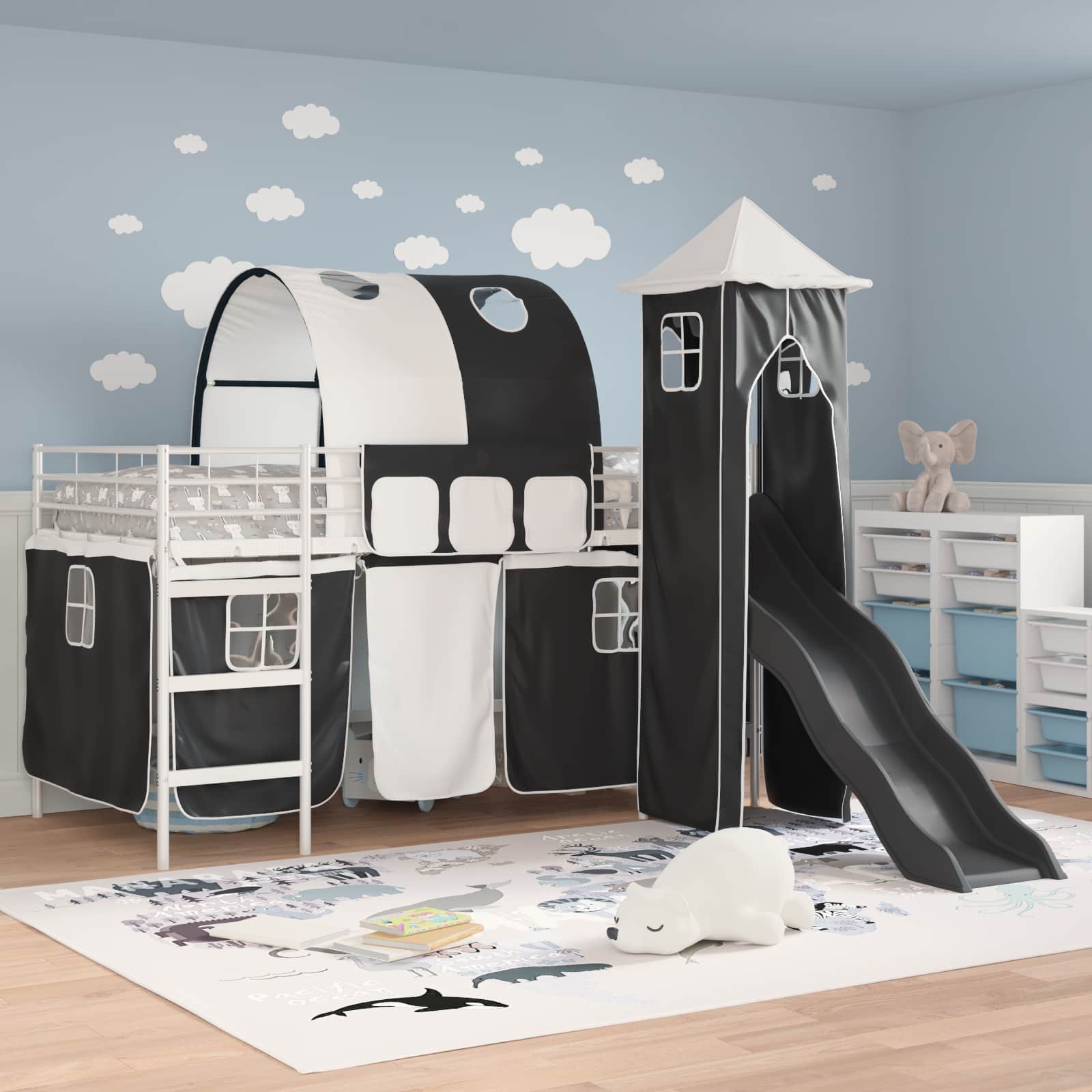 Κρεβάτι κουκέτας για παιδιά Λευκό και Μαύρο 90 x 200 cm Μέταλλο - Pakobazaar