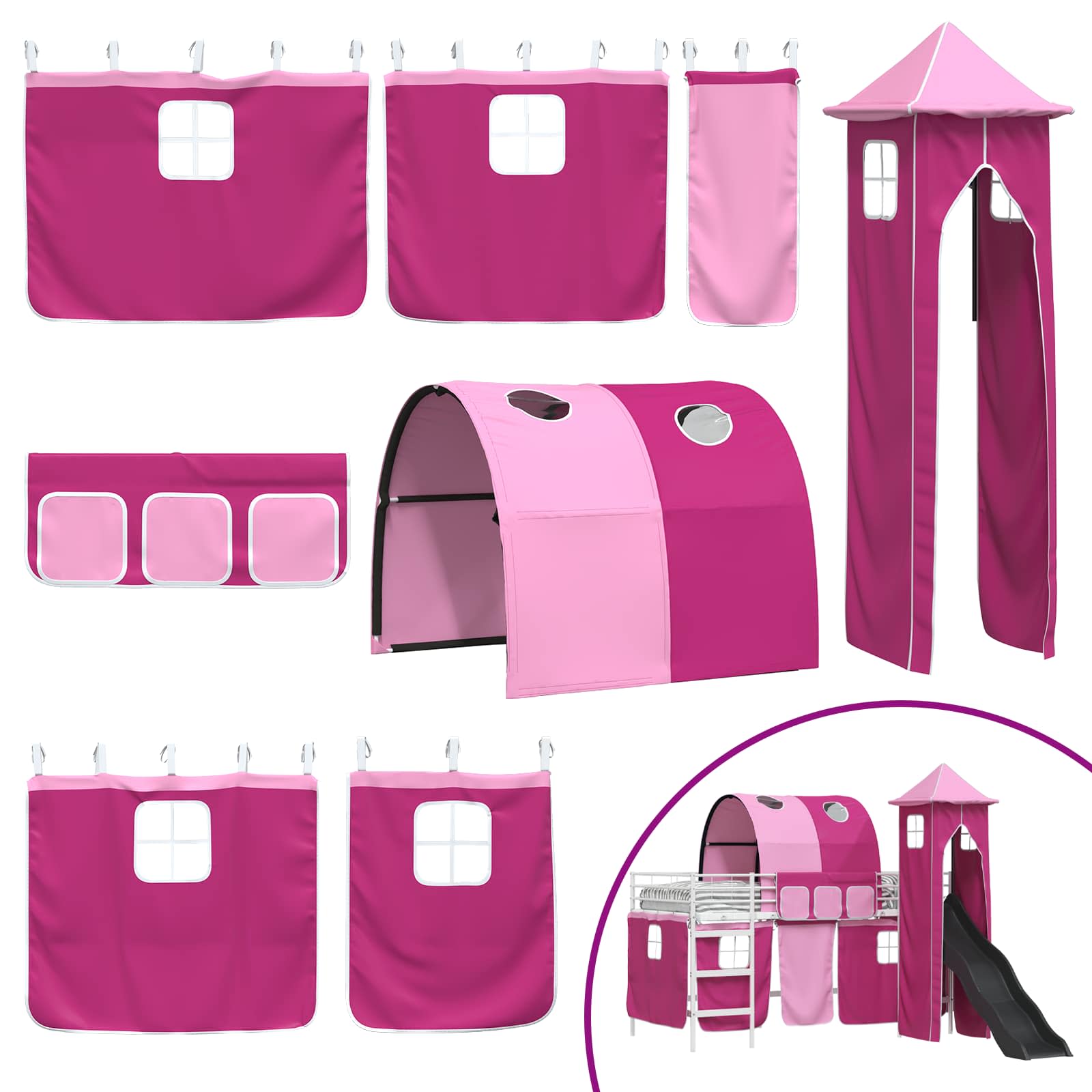 Κρεβάτι κουκέτας για παιδιά Λευκό και Ρόζ 107 x 200 εκ. Μέταλλο - Pakobazaar