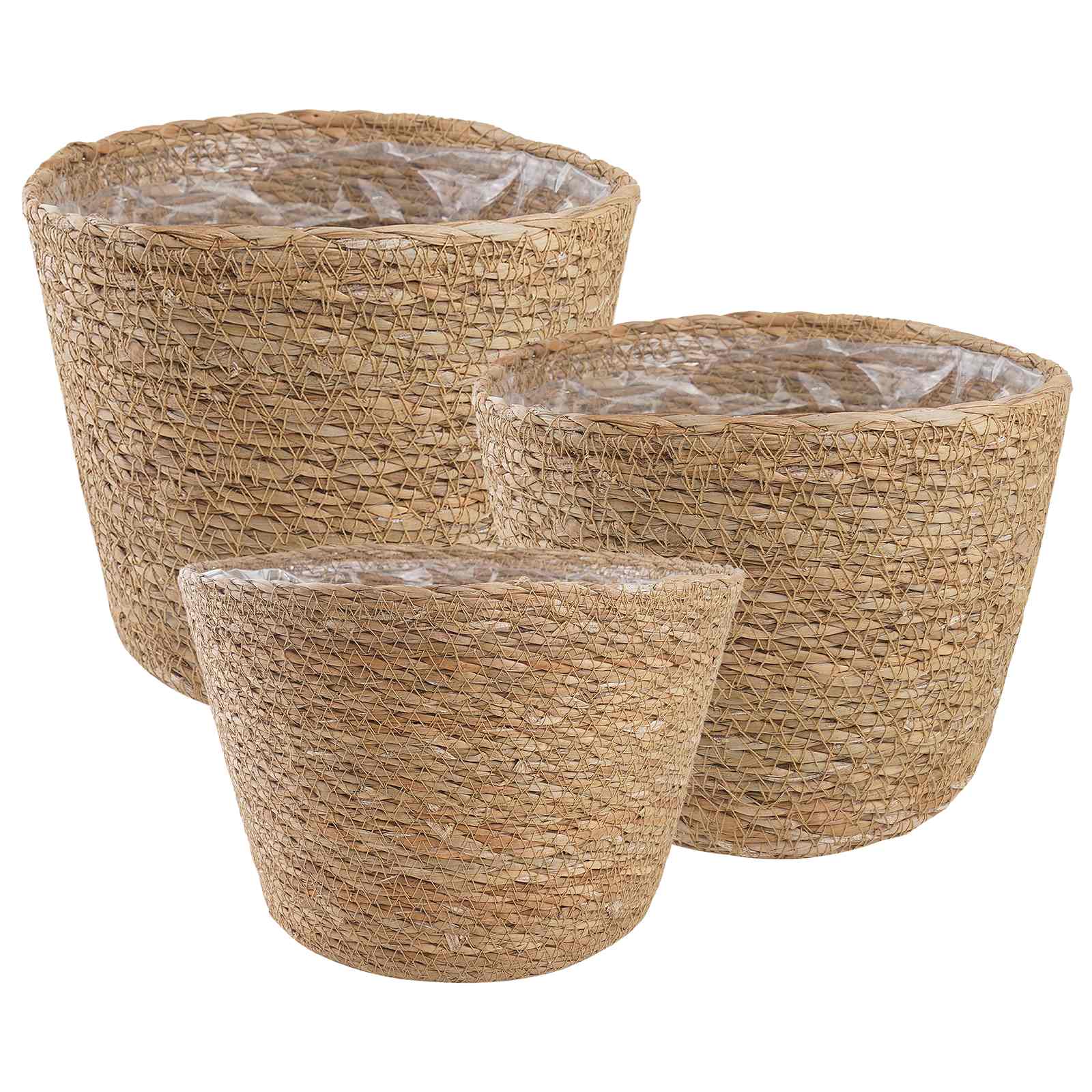 Καλάθια φυτών από θαλασσόχορτο 3 pcs Φυσικό Ø26 x 19 εκ. - Pakobazaar