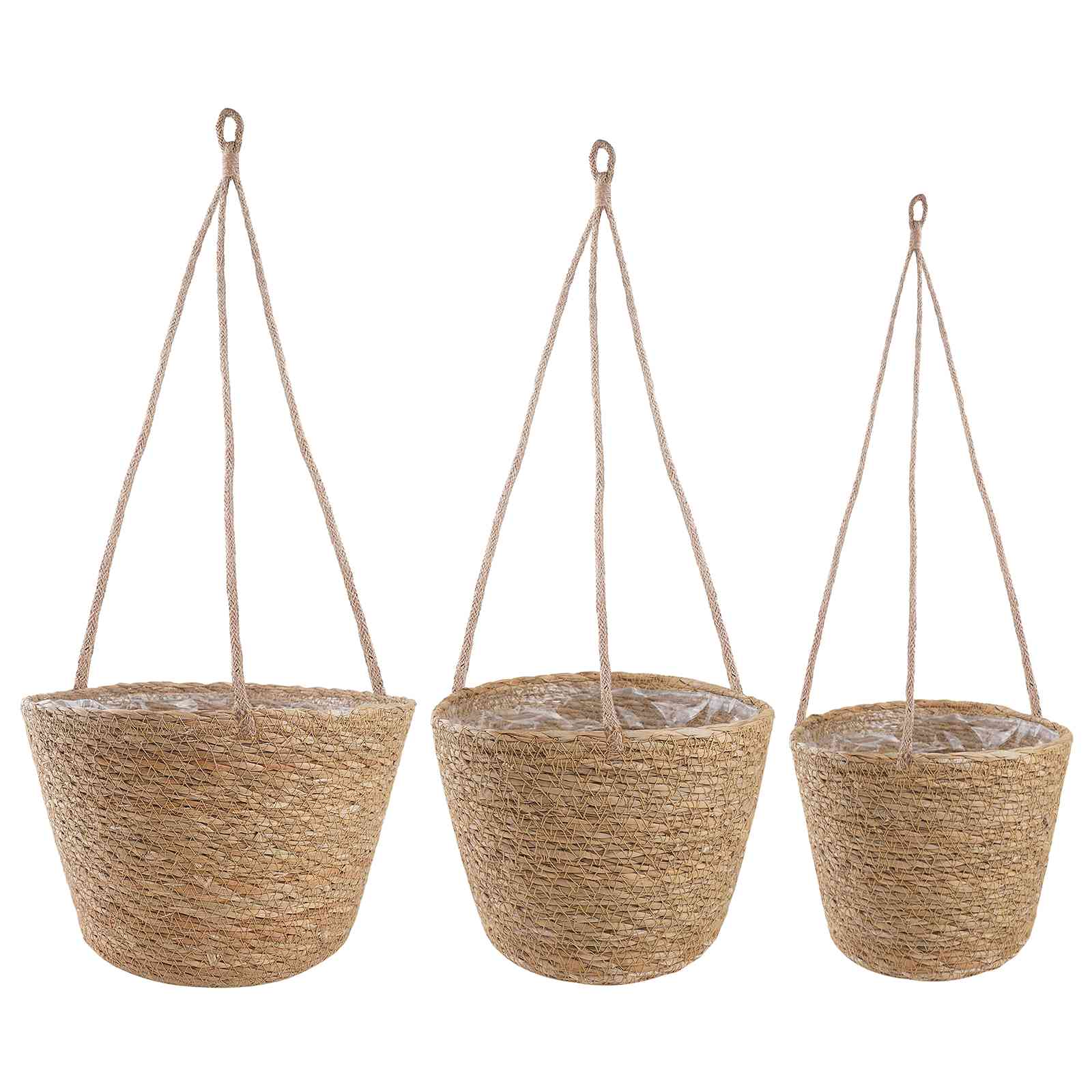 Καλάθια φυτών από θαλασσόχορτο 3 pcs Φυσικό Ø26 x 19 εκ. - Pakobazaar