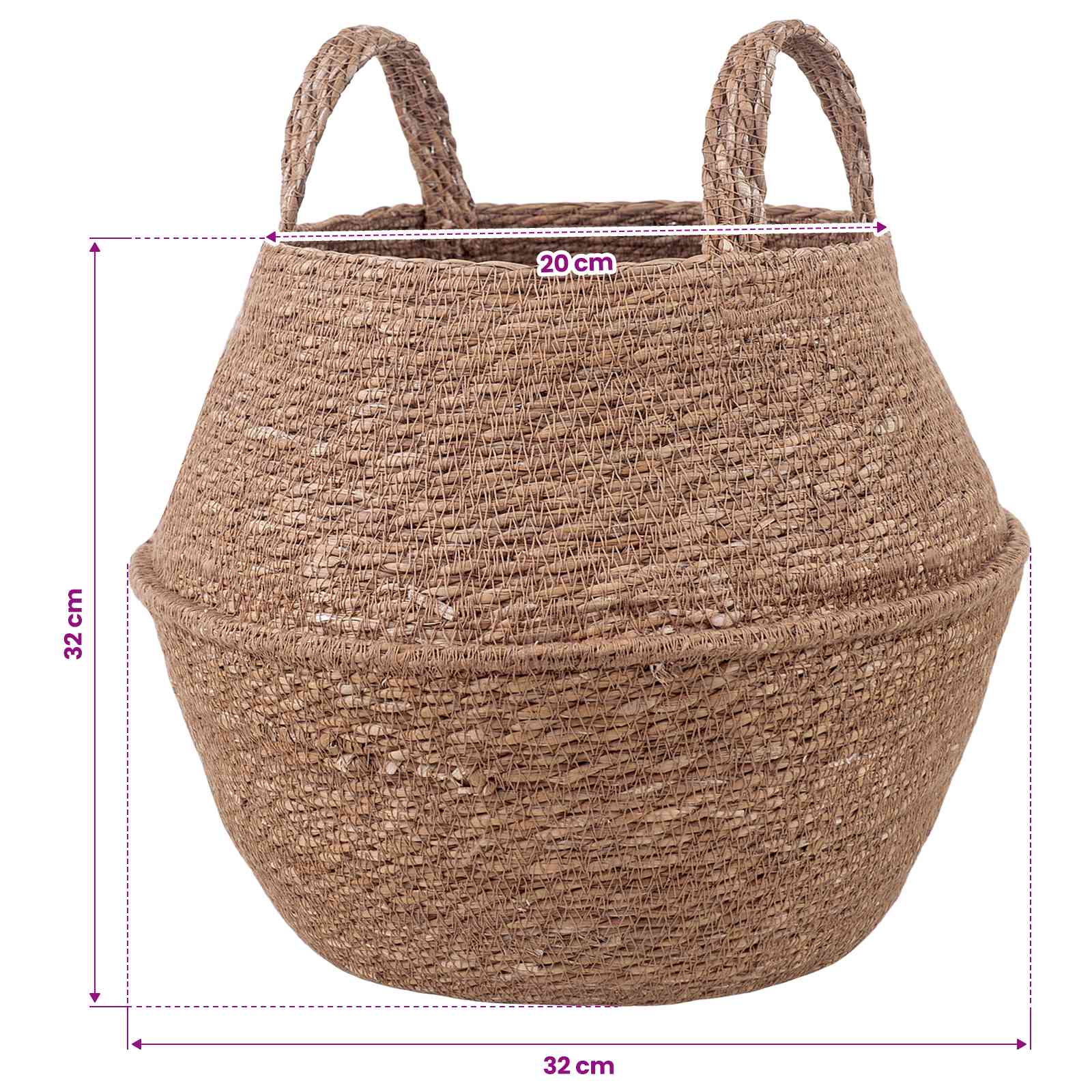 Γλάστρα με Χερούλια Φυσικό Ø 32 x 32 cm 100% Θαλασσόχορτο - Pakobazaar