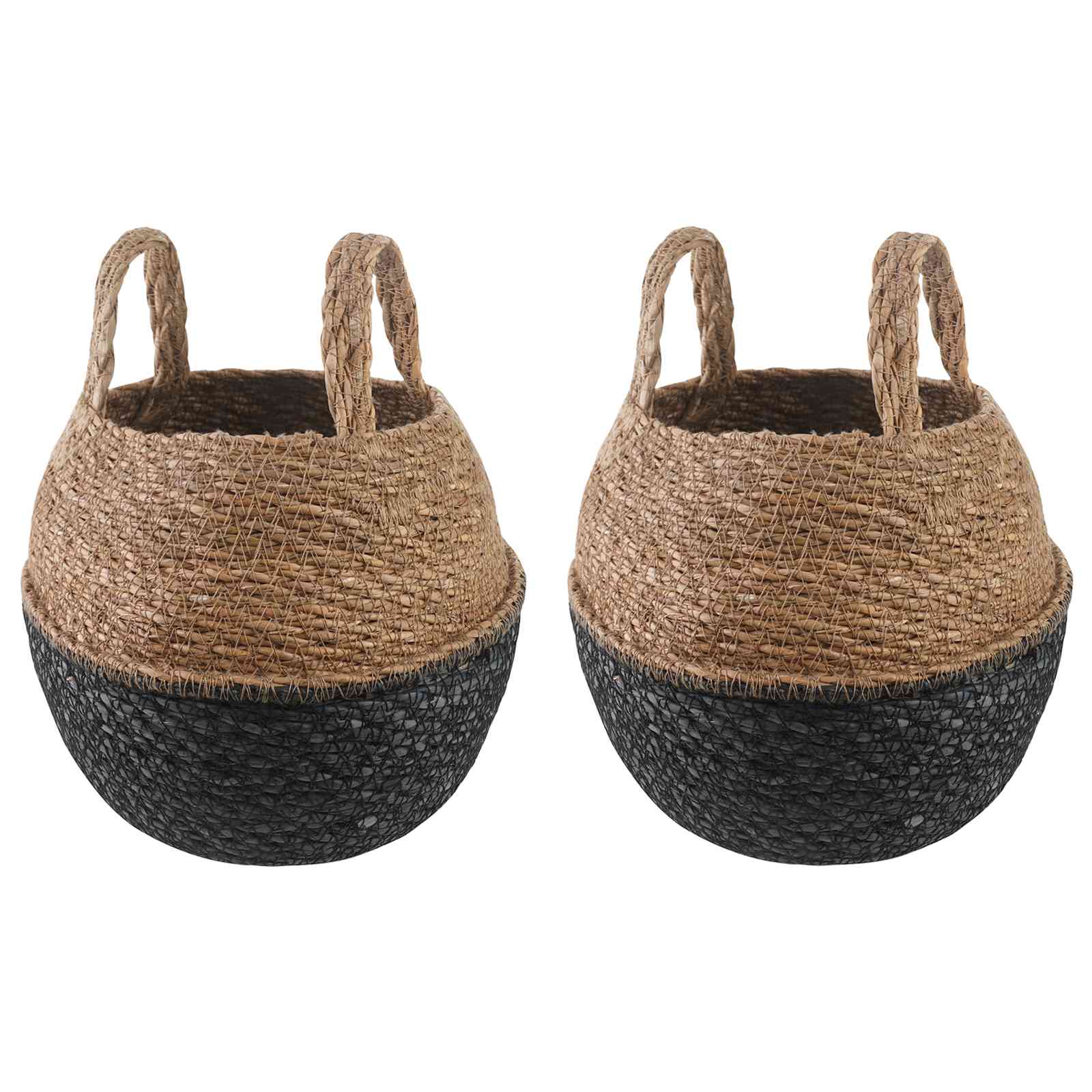 Γλάστρα με Χερούλια 2 pcs Μαύρο Ø 22 x 20 cm 100% Θαλασσόχορτο - Pakobazaar