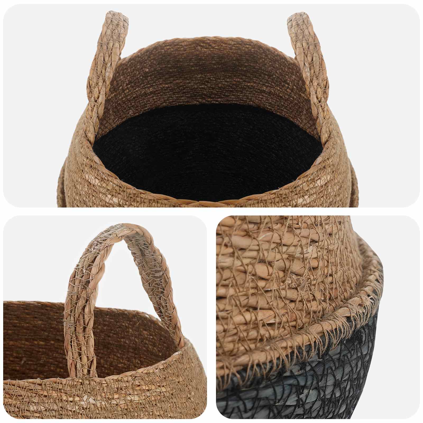 Γλάστρα με Χερούλια Μαύρο Ø 32 x 32 cm 100% Θαλασσόχορτο - Pakobazaar