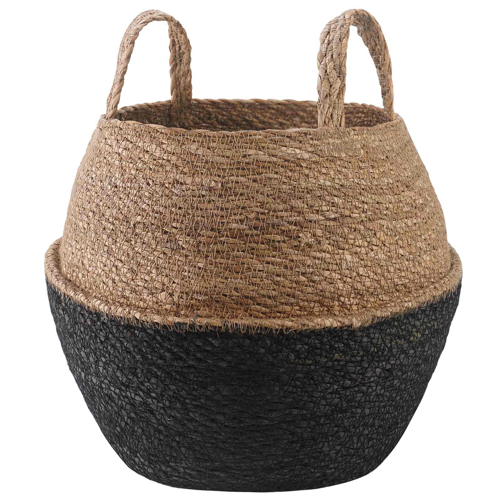 Γλάστρα με Χερούλια Μαύρο Ø 32 x 32 cm 100% Θαλασσόχορτο - Pakobazaar