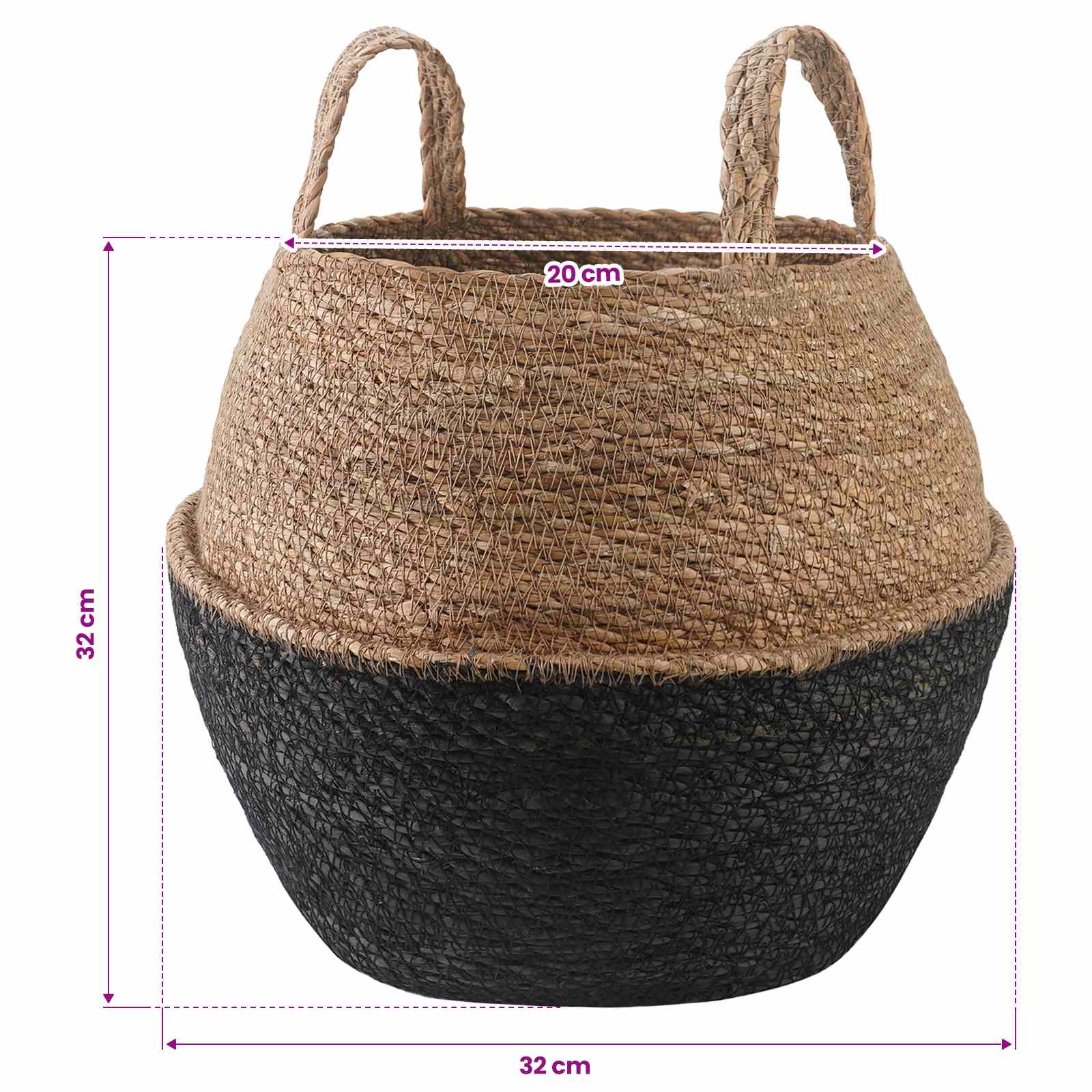 Γλάστρα με Χερούλια Μαύρο Ø 32 x 32 cm 100% Θαλασσόχορτο - Pakobazaar
