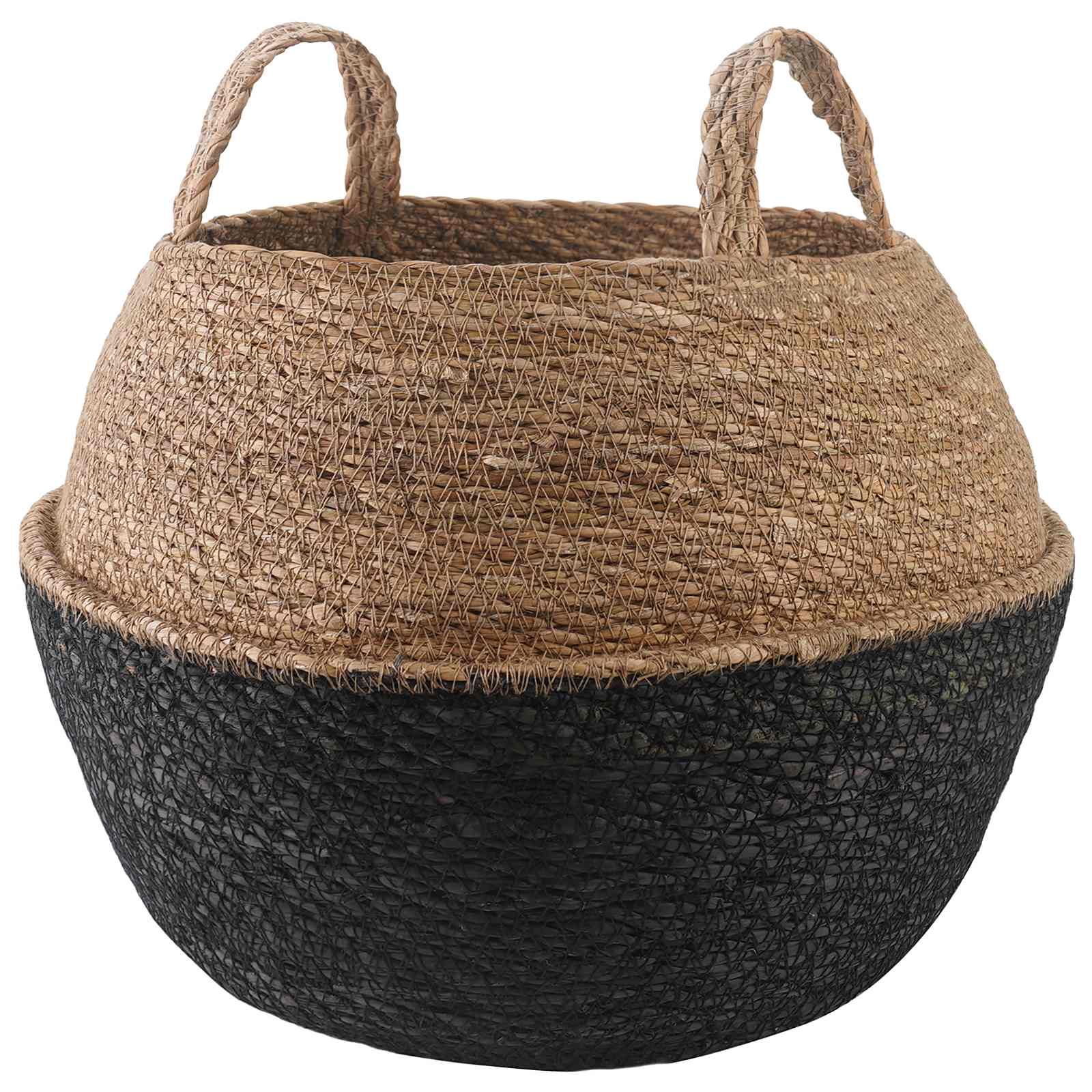 Γλάστρα με Χερούλια Μαύρο Ø 45 x 36 cm 100% Θαλασσόχορτο - Pakobazaar