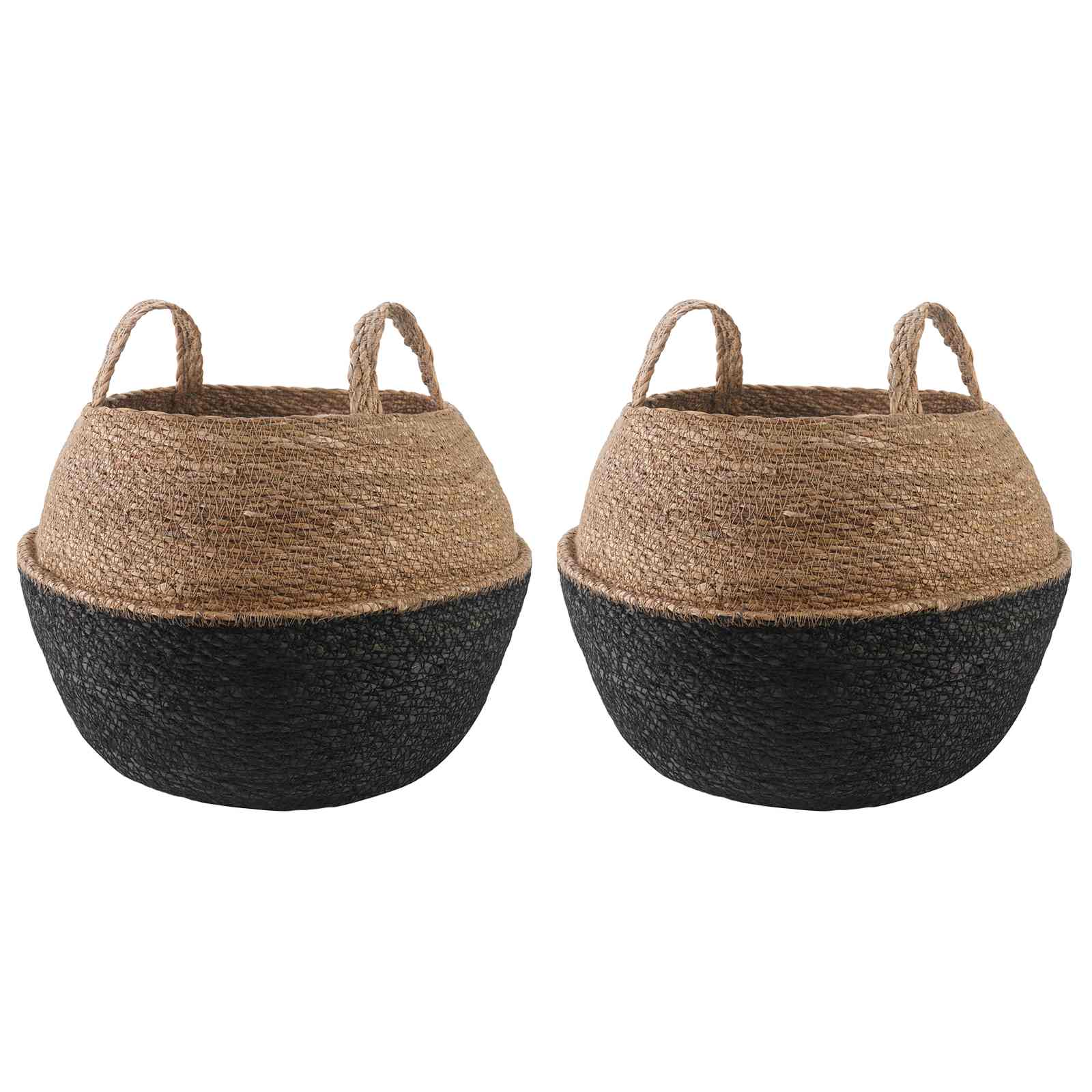 Γλάστρα με Χερούλια 2 pcs Μαύρο Ø 45 x 36 cm 100% Θαλασσόχορτο - Pakobazaar