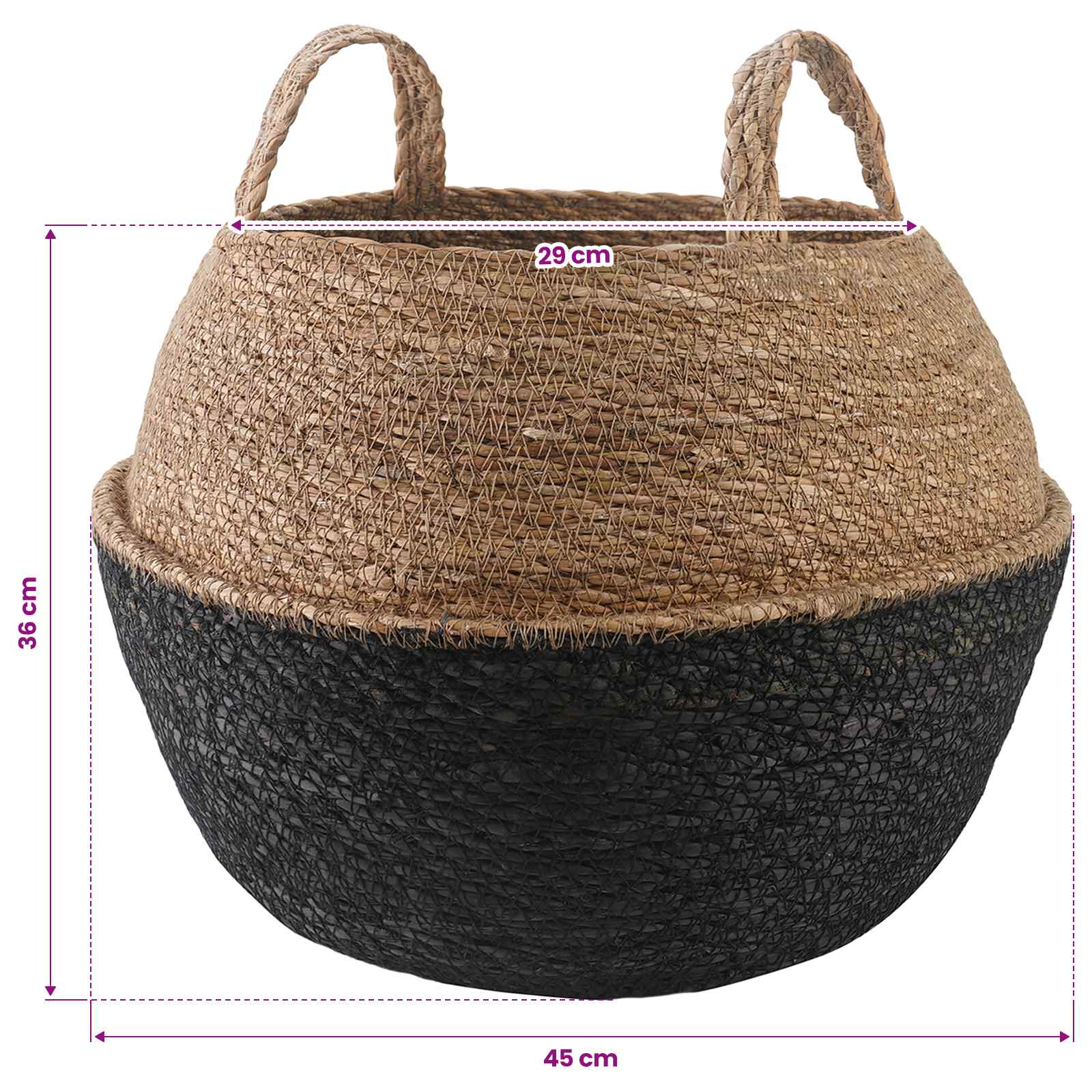 Γλάστρα με Χερούλια 2 pcs Μαύρο Ø 45 x 36 cm 100% Θαλασσόχορτο - Pakobazaar