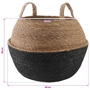 Γλάστρα με Χερούλια 2 pcs Μαύρο Ø 45 x 36 cm 100% Θαλασσόχορτο - Pakobazaar