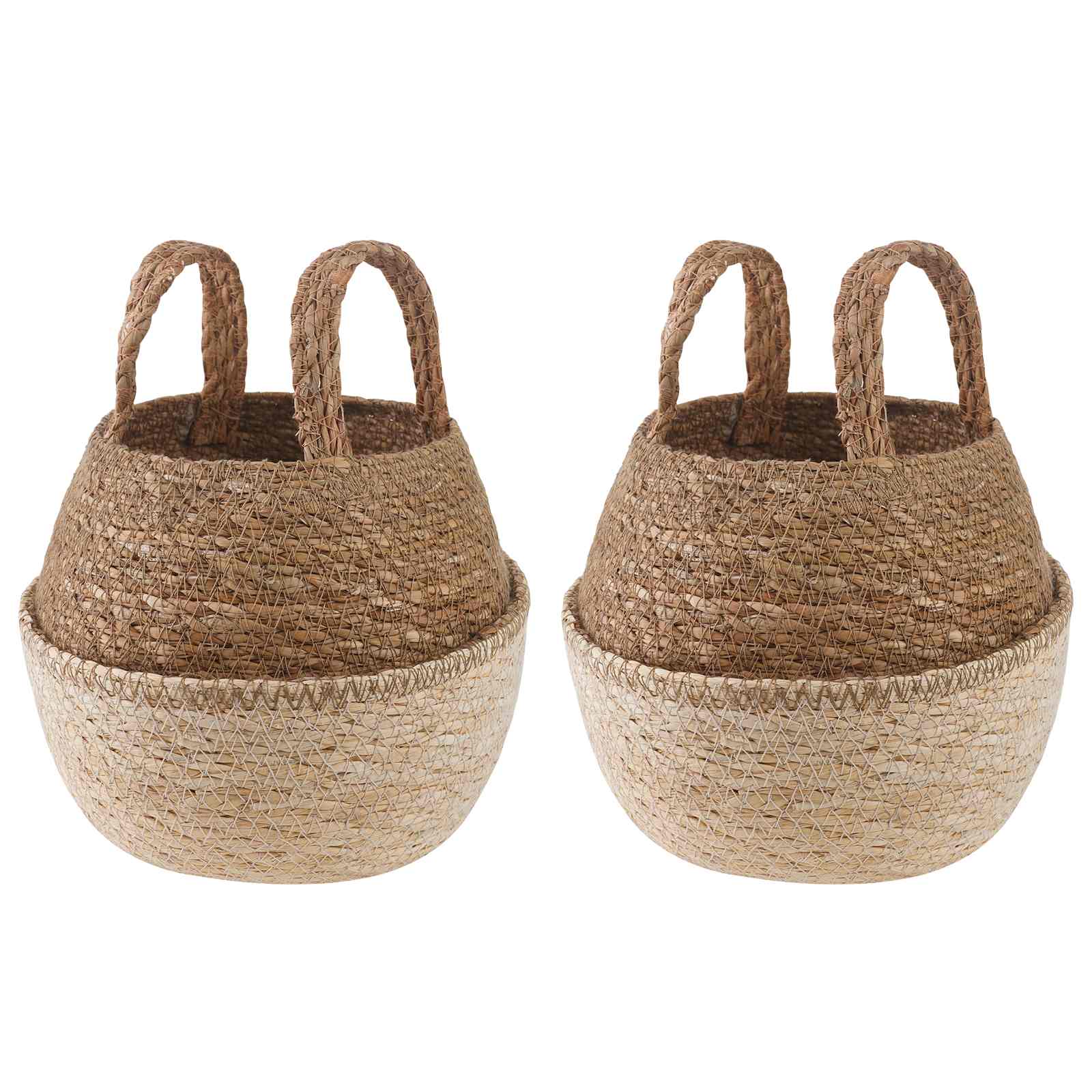 Γλάστρα με Χερούλια 2 pcs Λευκό Ø 22 x 20 cm 100% Θαλασσόχορτο - Pakobazaar