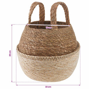 Γλάστρα με Χερούλια 2 pcs Λευκό Ø 22 x 20 cm 100% Θαλασσόχορτο - Pakobazaar