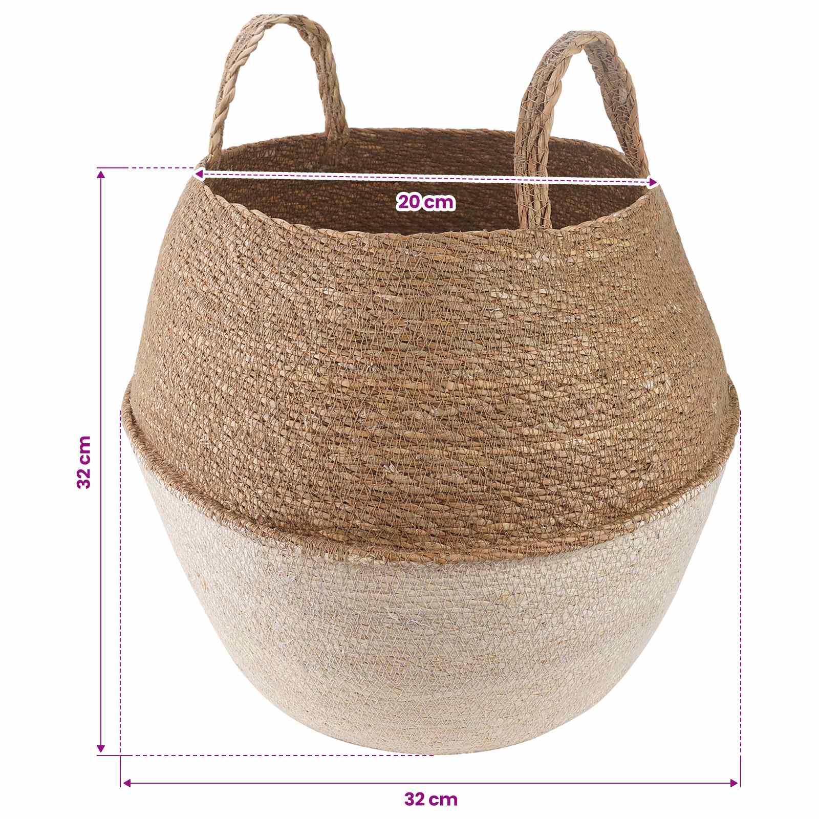 Γλάστρα με Χερούλια Λευκό Ø 32 x 32 cm 100% Θαλασσόχορτο - Pakobazaar