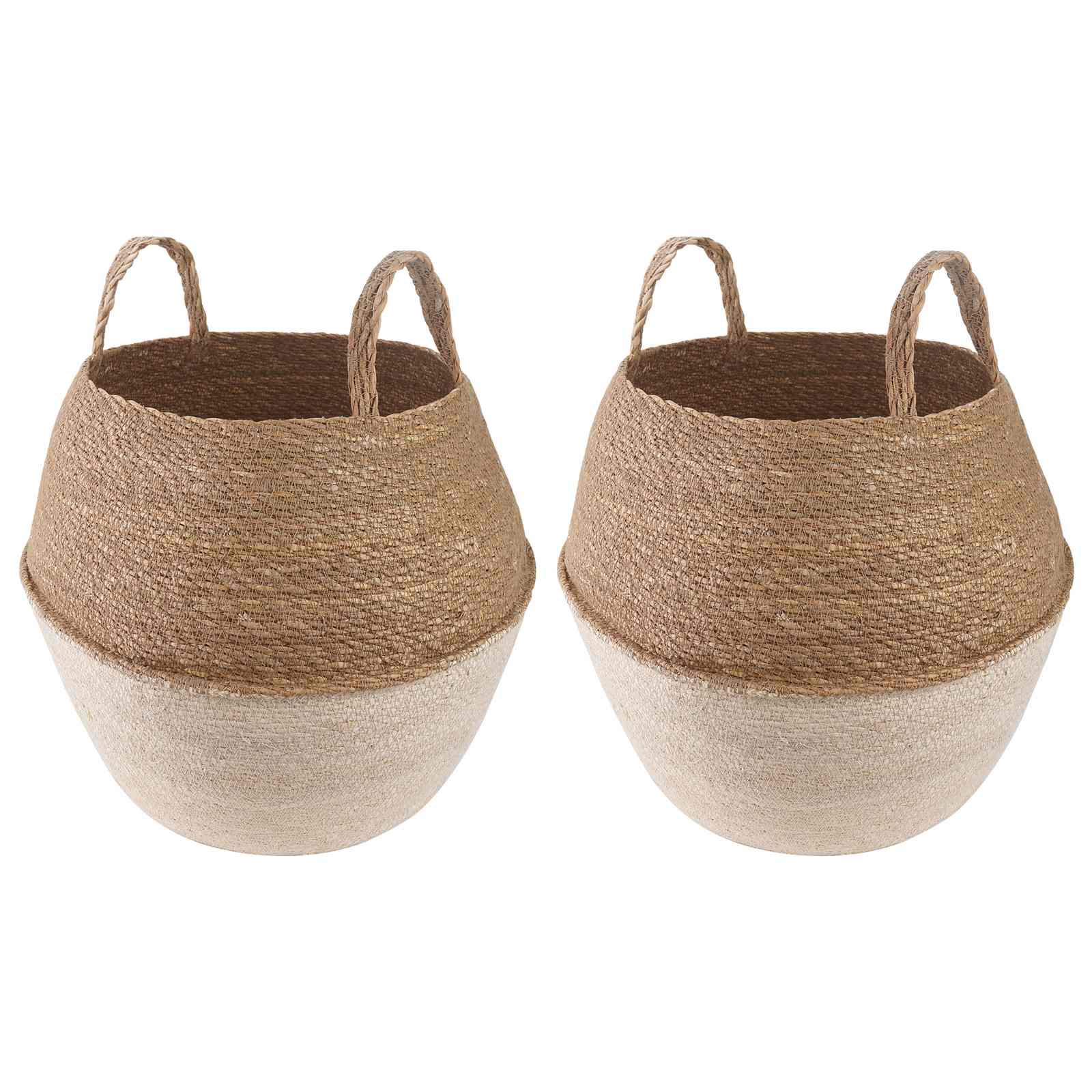 Γλάστρα με Χερούλια 2 pcs Λευκό Ø 32 x 32 cm 100% Θαλασσόχορτο - Pakobazaar