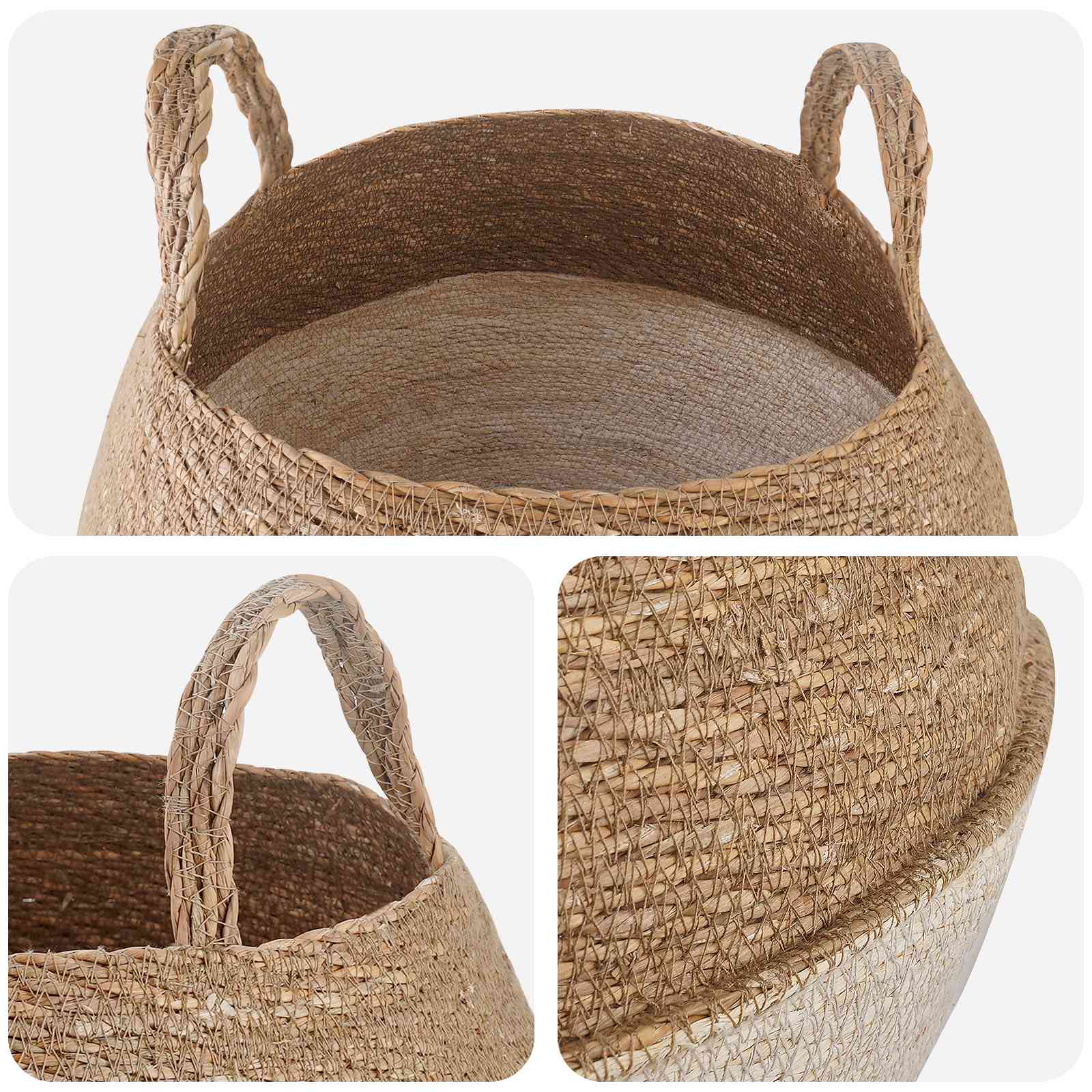 Γλάστρα με Χερούλια Λευκό Ø 45 x 36 cm 100% Θαλασσόχορτο - Pakobazaar