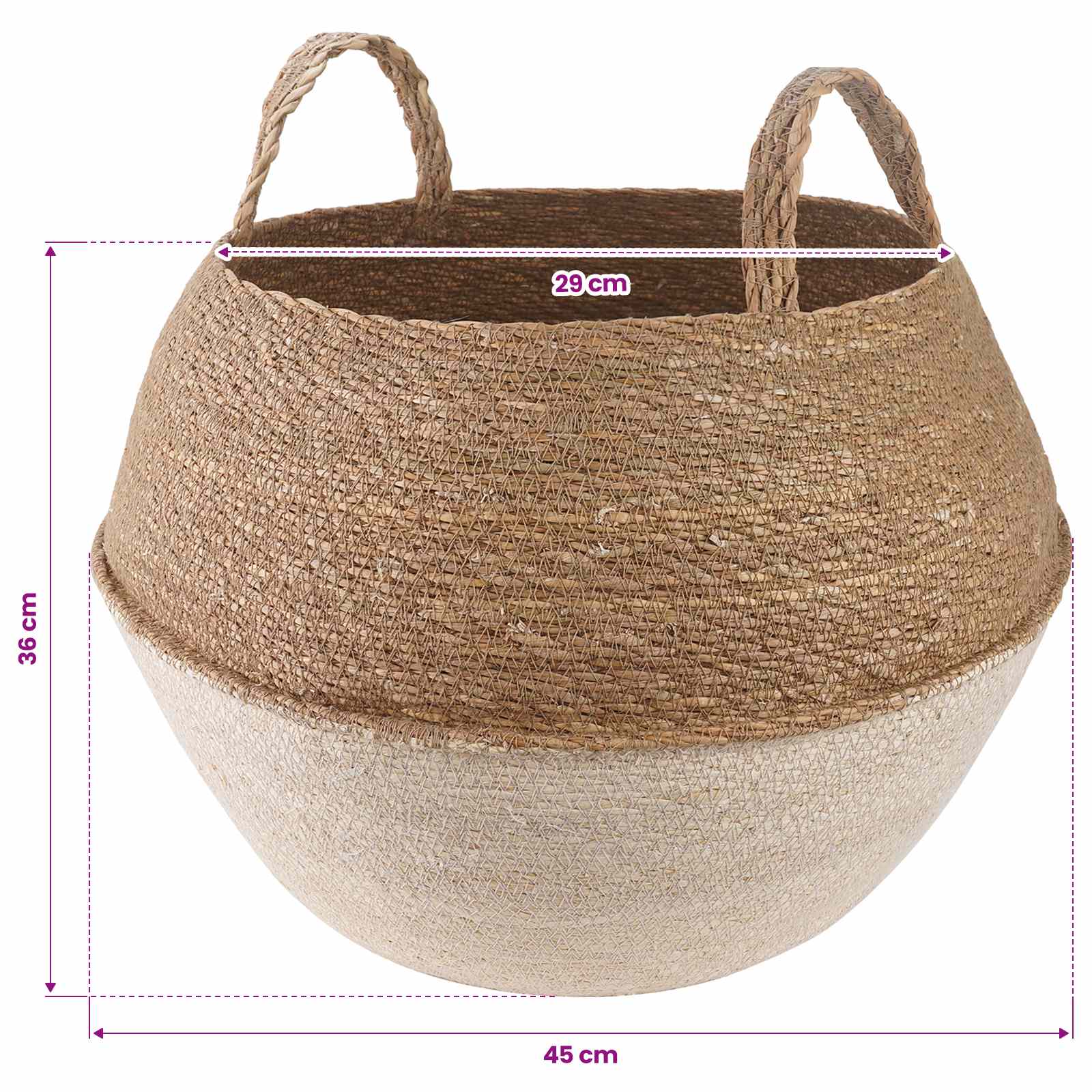 Γλάστρα με Χερούλια Λευκό Ø 45 x 36 cm 100% Θαλασσόχορτο - Pakobazaar